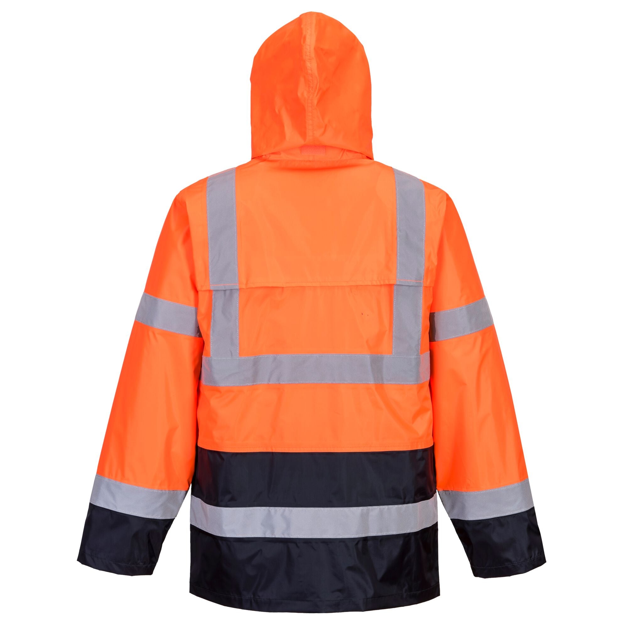 Hi-Vis Klassiek Tweekleuren Regenjack - Oranje/Marine - achterkant