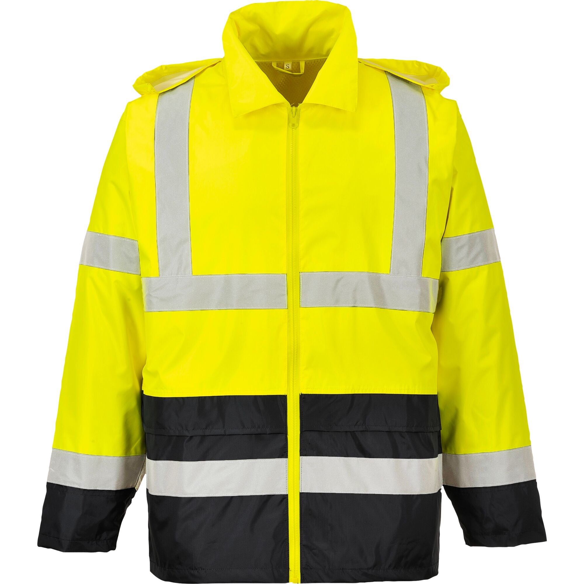 Hi-Vis Klassiek Tweekleuren Regenjack - Geel/Zwart - opname 2