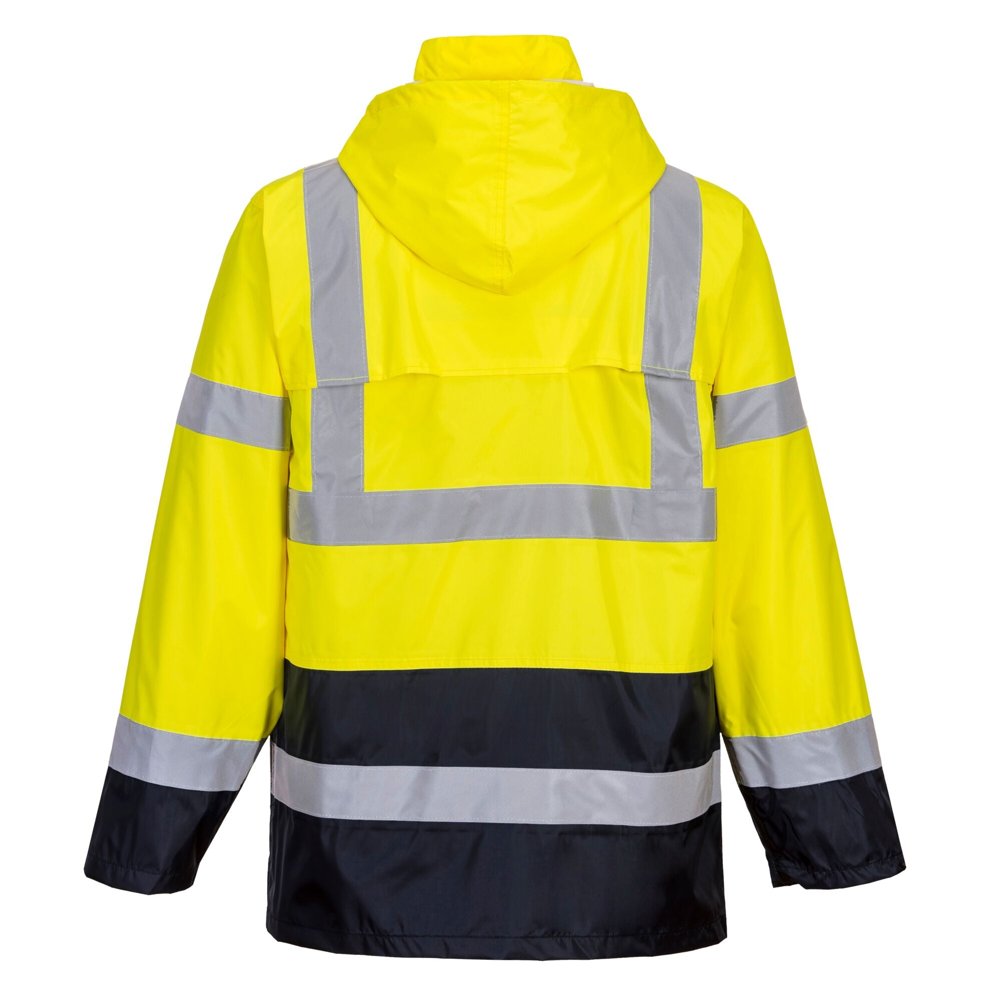 Hi-Vis Klassiek Tweekleuren Regenjack - Geel/Marine - achterkant