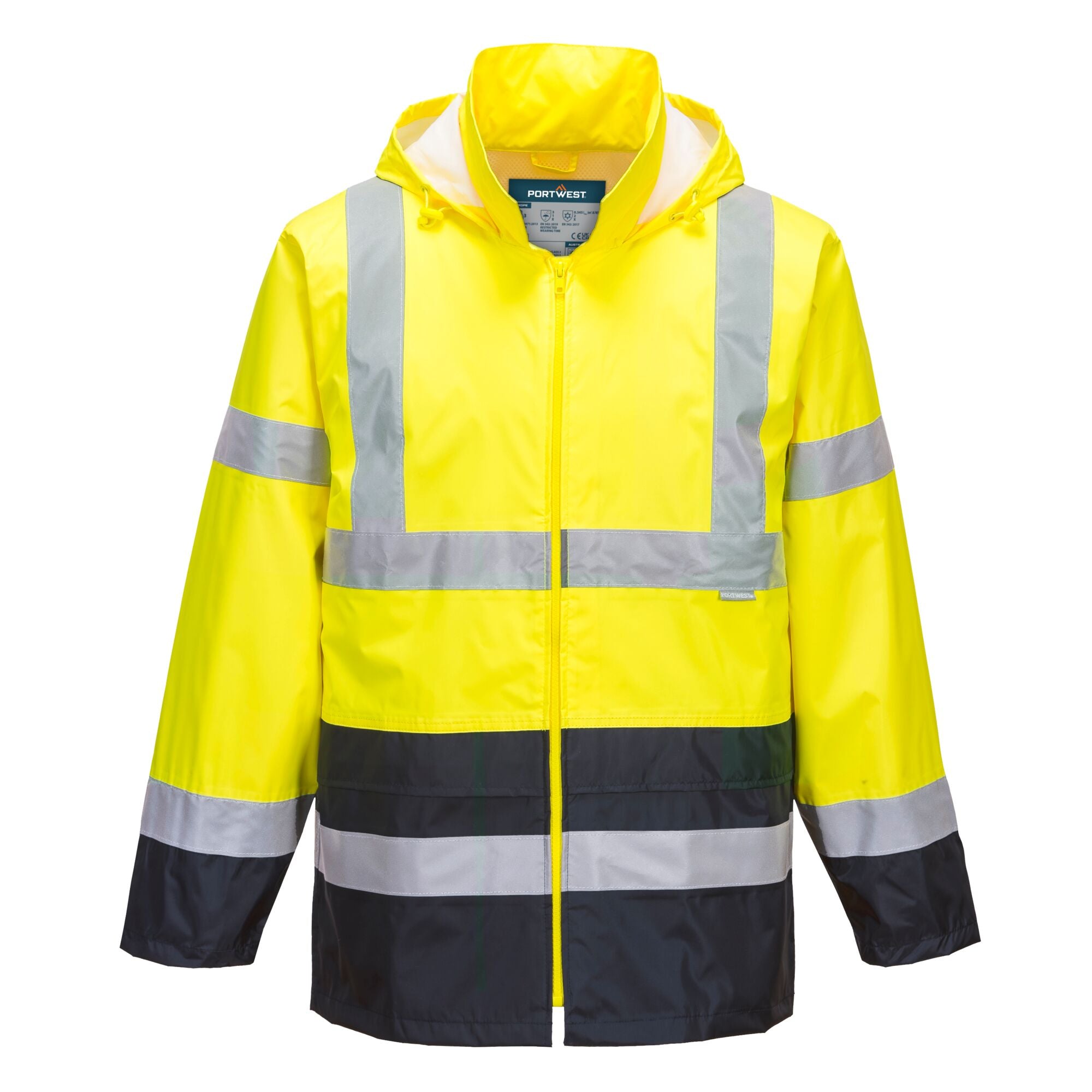 Hi-Vis Klassiek Tweekleuren Regenjack - Geel/Marine