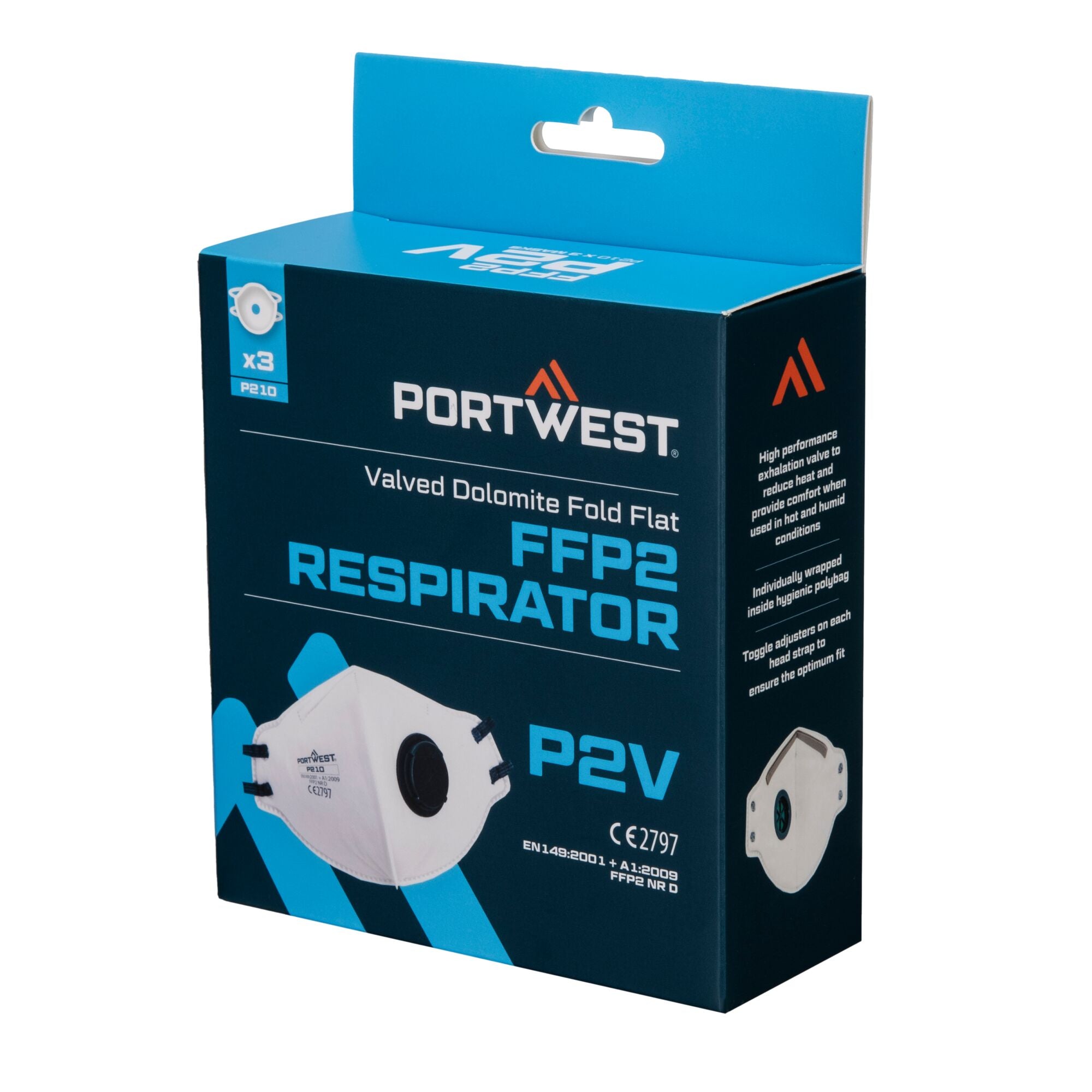 FFP2 Platgevouwen Dolomite Masker (PK3) P210 - Wit - opname 3