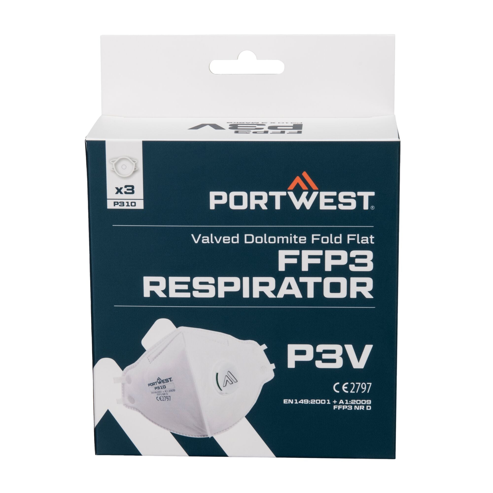 FFP3 Platgevouwen Dolomite Masker met ventiel (PK3) P310 - Wit - opname 2
