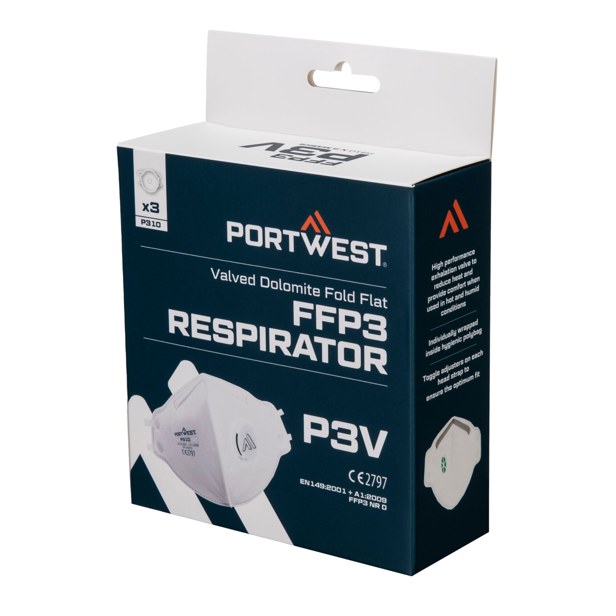 FFP3 Platgevouwen Dolomite Masker met ventiel (PK3) P310 - Wit - opname 3