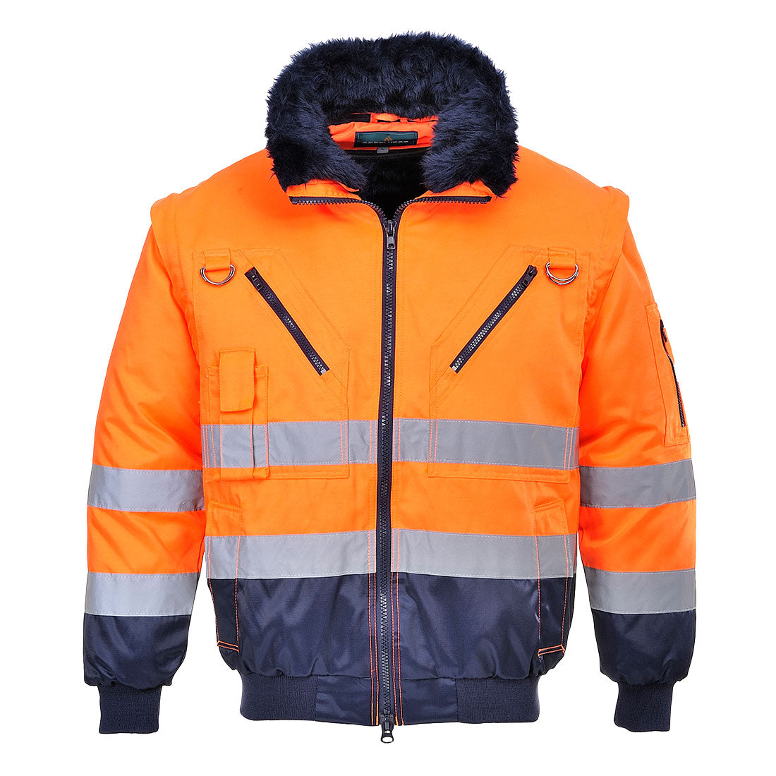 Hi-Vis 3-in-1 Contrast Pilot Jacket - Orange/Navy