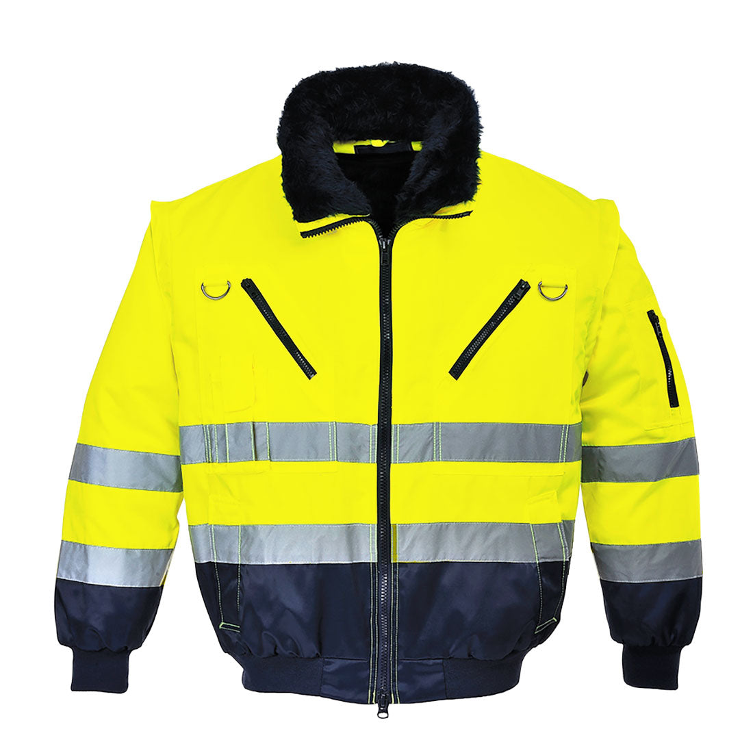 Hi-Vis 3-in-1 Contrast Pilot Jacket - Yellow/Navy