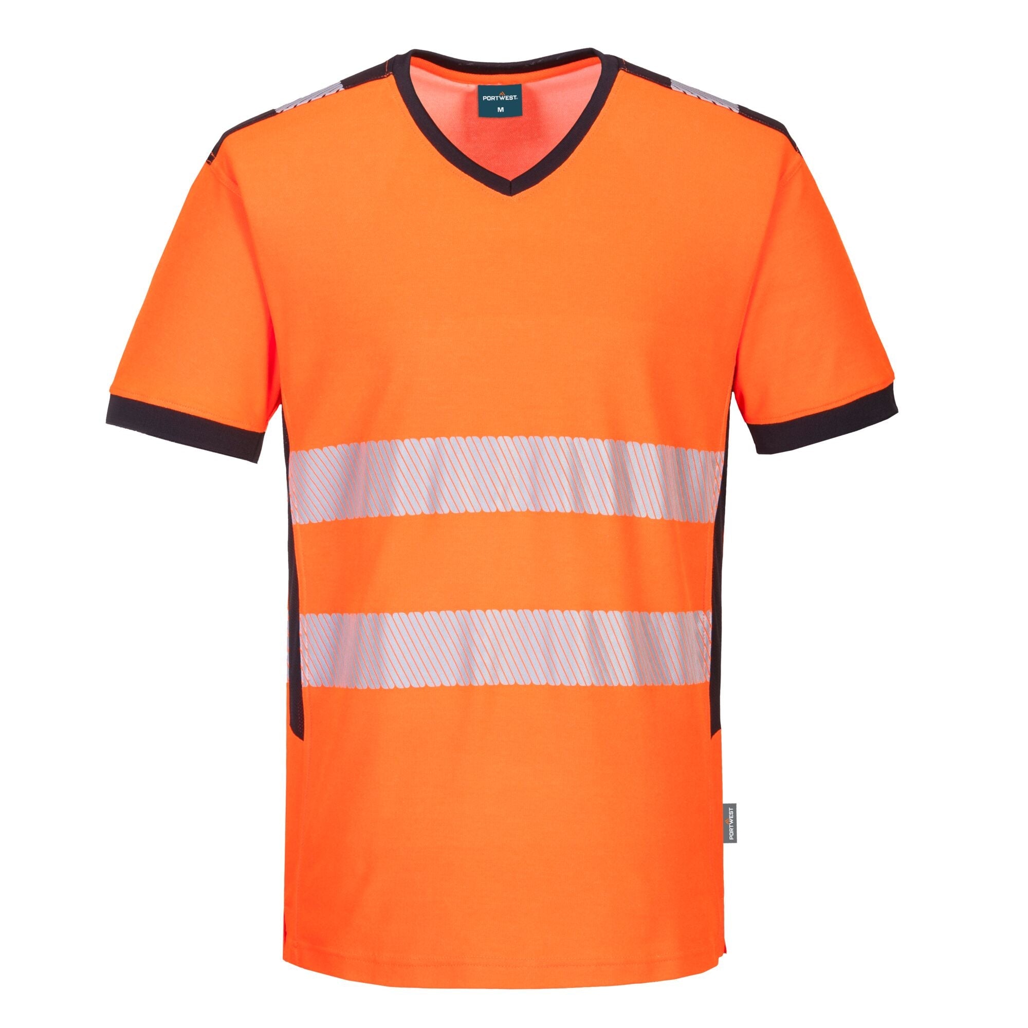 PW3 Hi-Vis T-shirt met V-hals - Oranje/Zwart