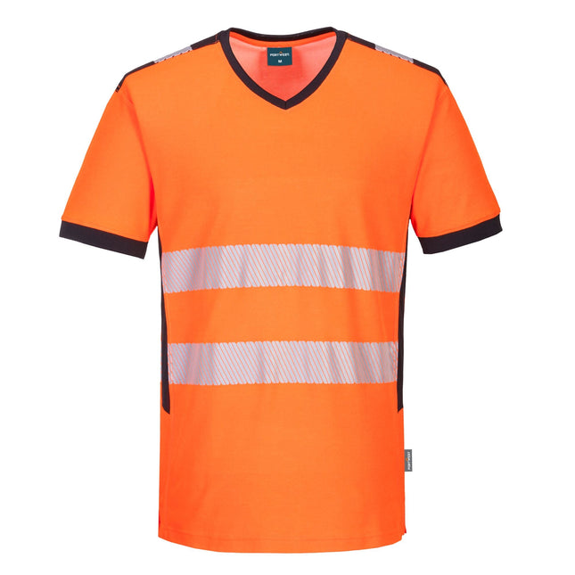 PW3 Hi-Vis T-shirt met V-hals - Oranje/Zwart