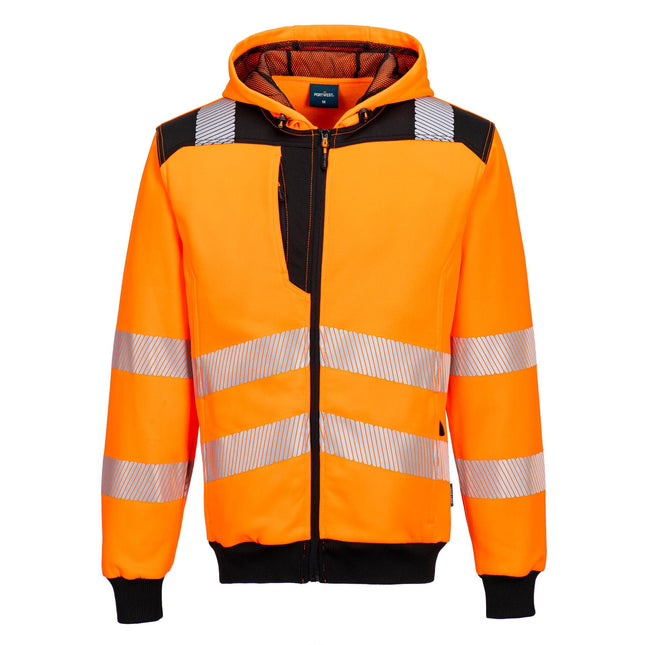 PW3 Hi-Vis Hoodie met rits - Oranje/Zwart