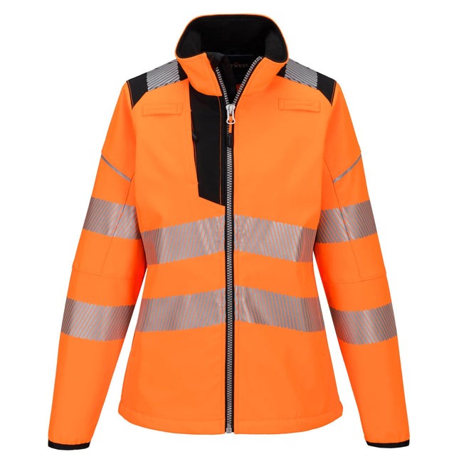 PW3 Hi-Vis Softshell jas voor dames - Oranje/Zwart