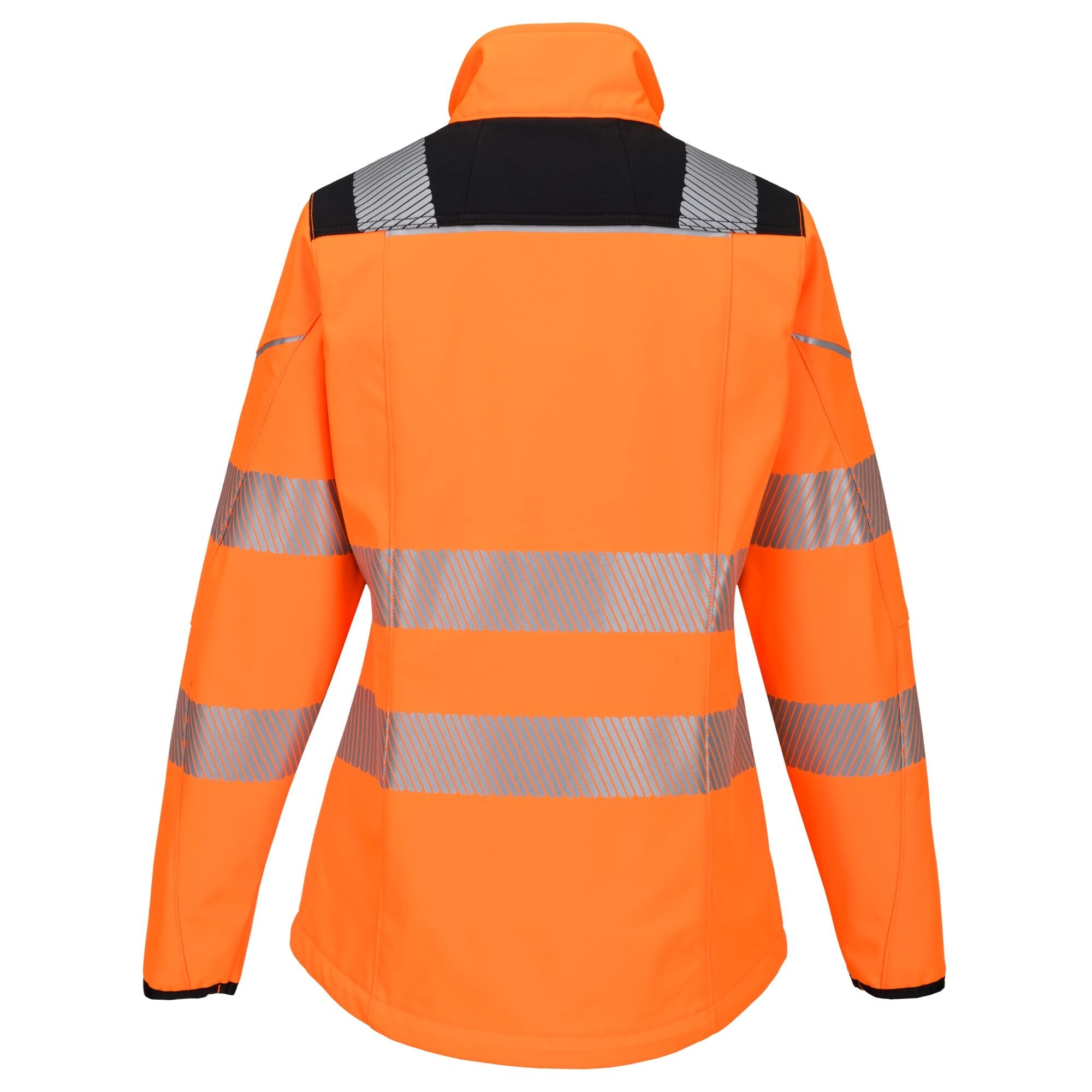 PW3 Hi-Vis Softshell jas voor dames - Oranje/Zwart - achterkant