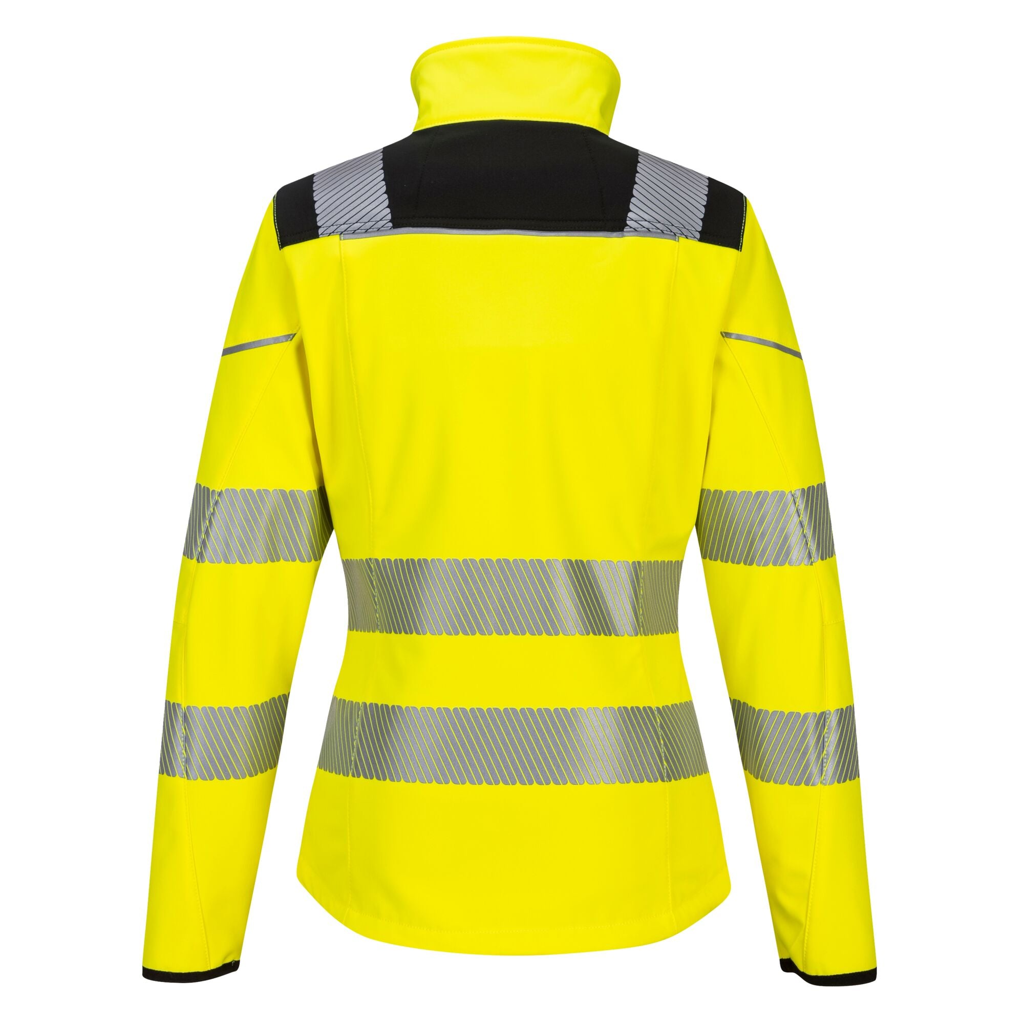 PW3 Hi-Vis Softshell jas voor dames - Geel/Zwart - achterkant
