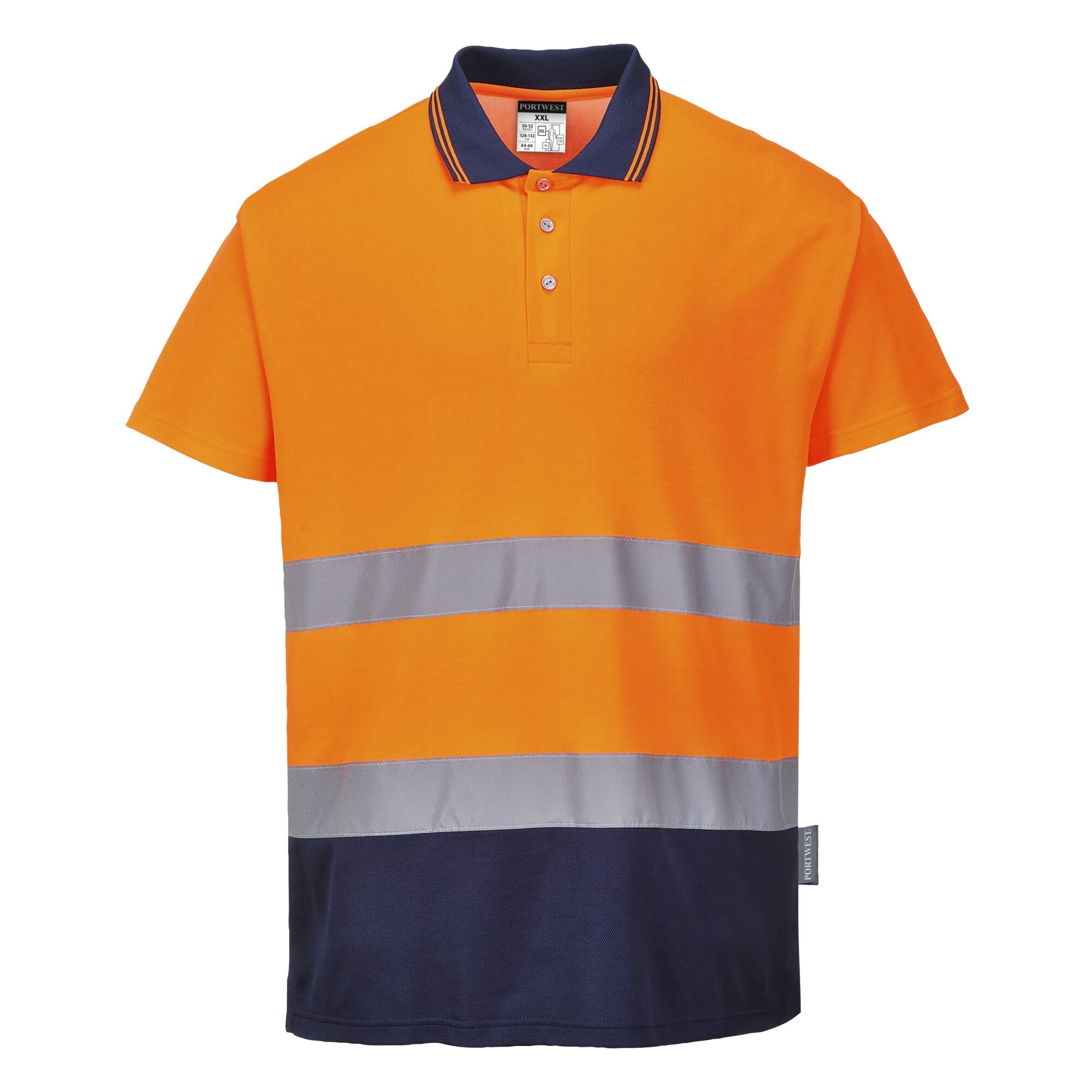 Tweekleuren Katoenen Comfort Polo - Oranje/Marine