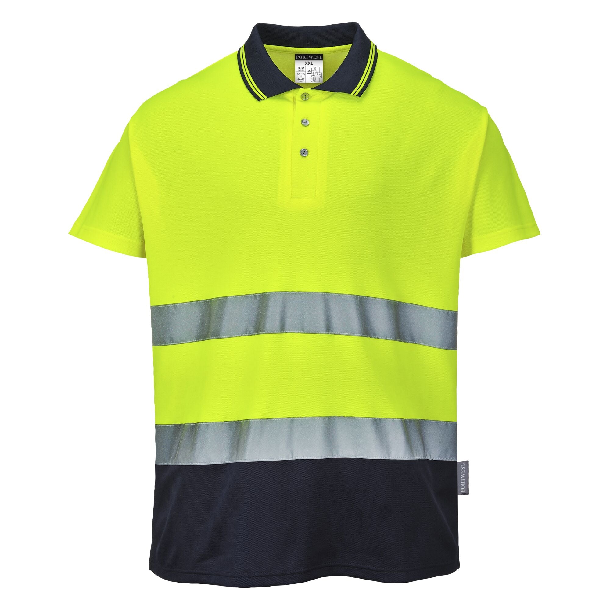 Tweekleuren Katoenen Comfort Polo - Geel/Marine