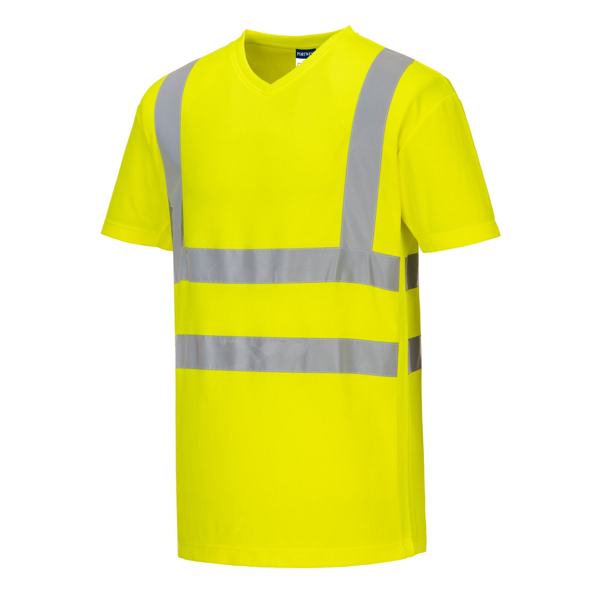 T-shirt met mesh en V-hals - Geel - opname 2