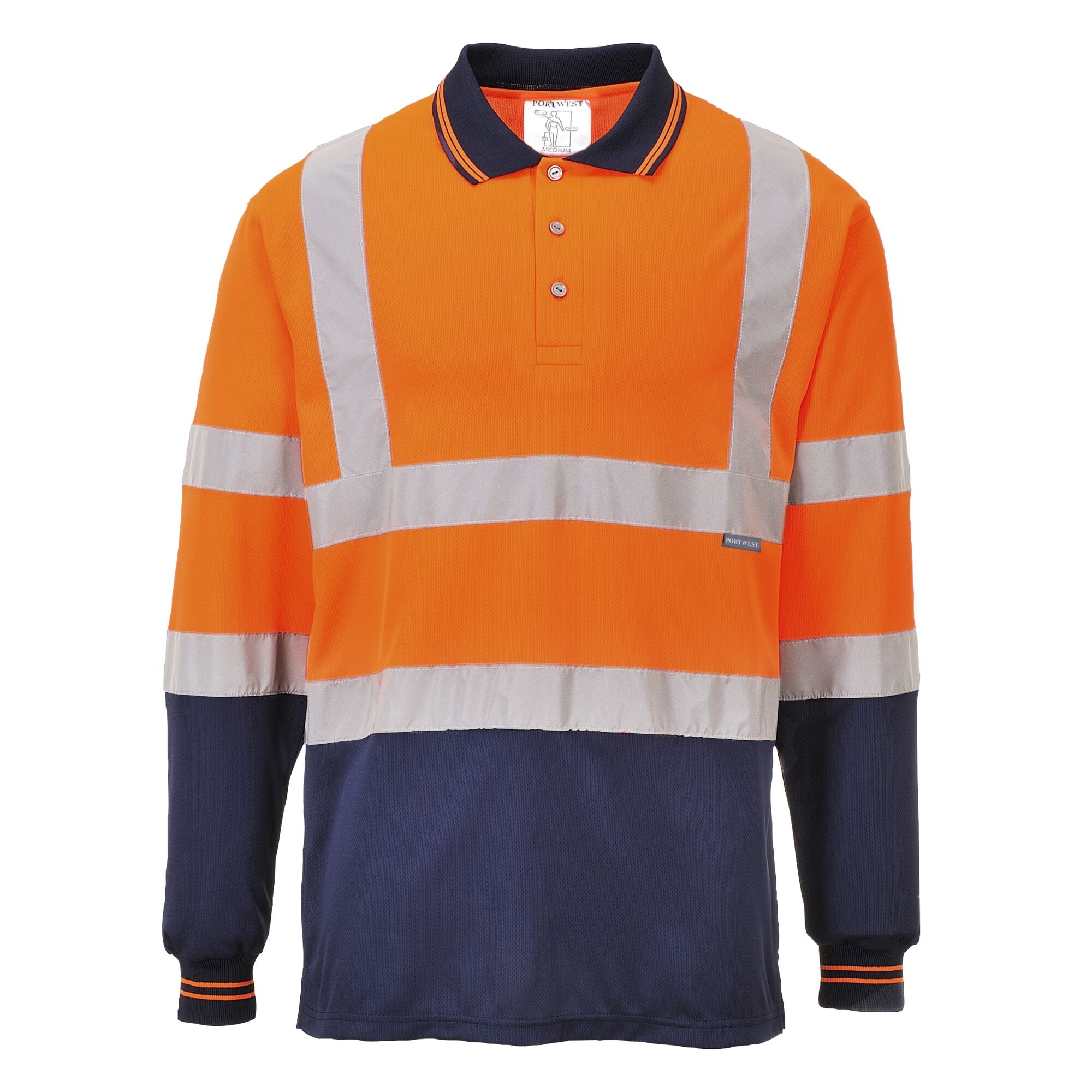 Tweekleuren Polo met lange mouw - Oranje/Marine
