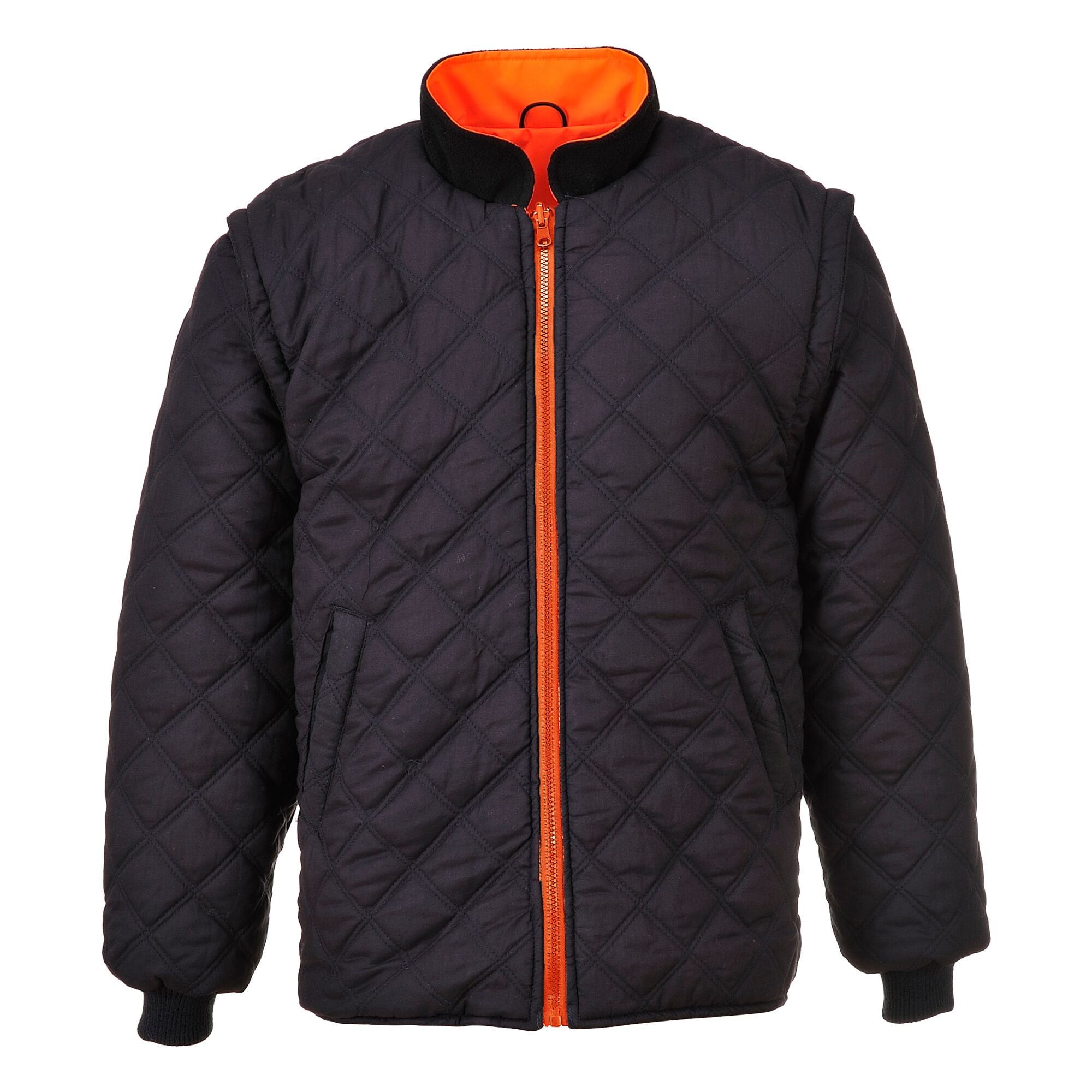 Hi-Vis 7-in-1 Contrast Verkeersjack - Oranje/Marine - opname 2