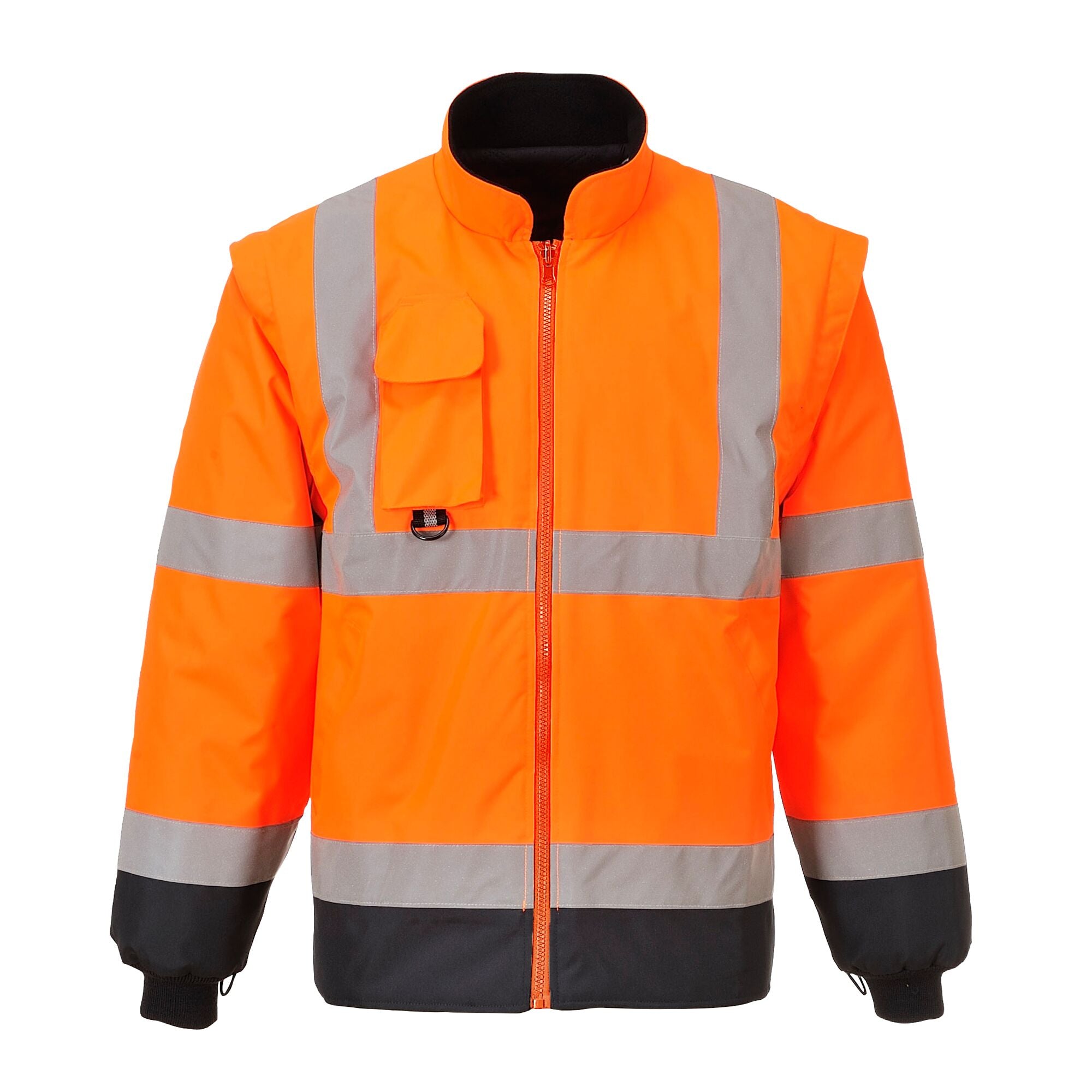Hi-Vis 7-in-1 Contrast Verkeersjack - Oranje/Marine - opname 3