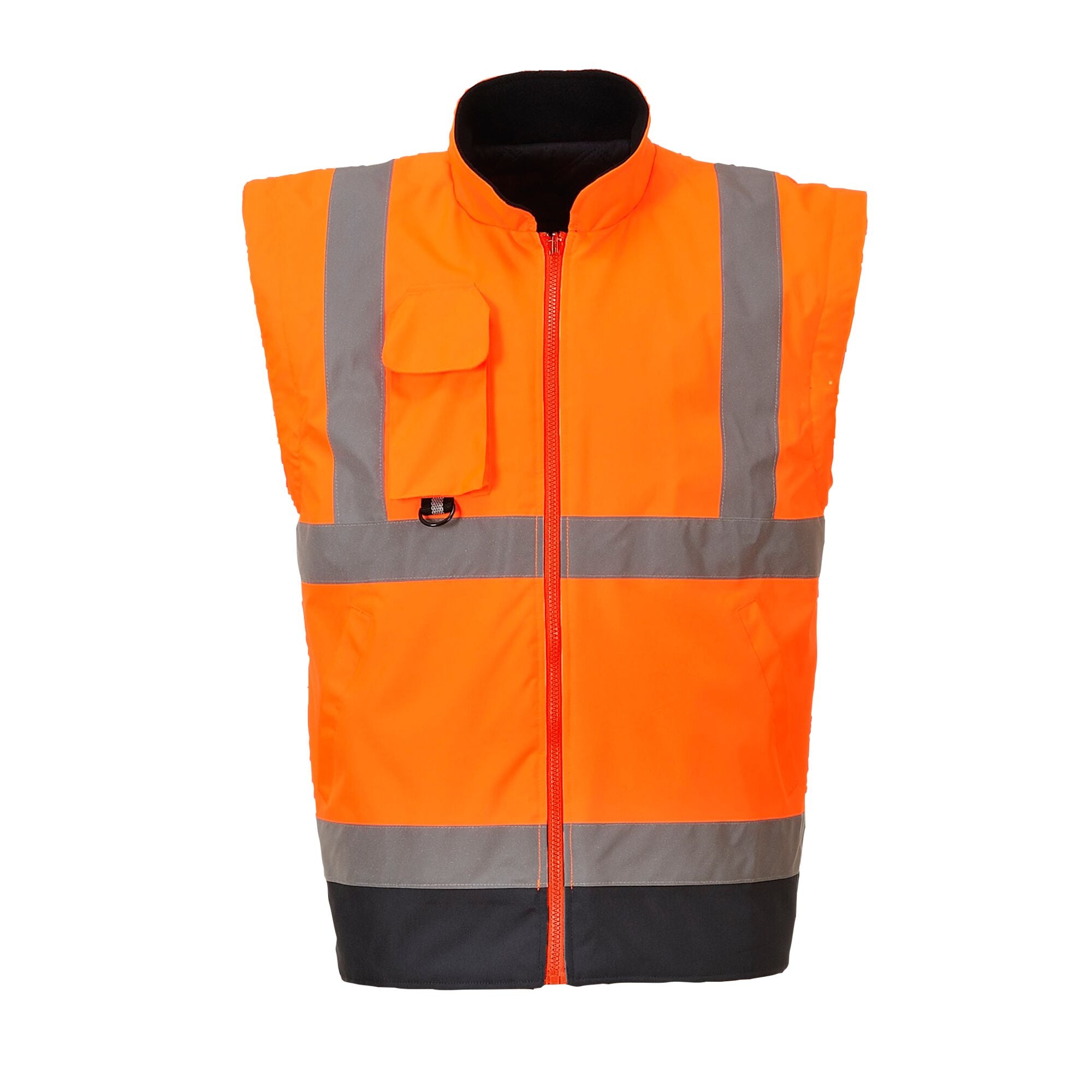 Hi-Vis 7-in-1 Contrast Verkeersjack - Oranje/Marine - opname 4