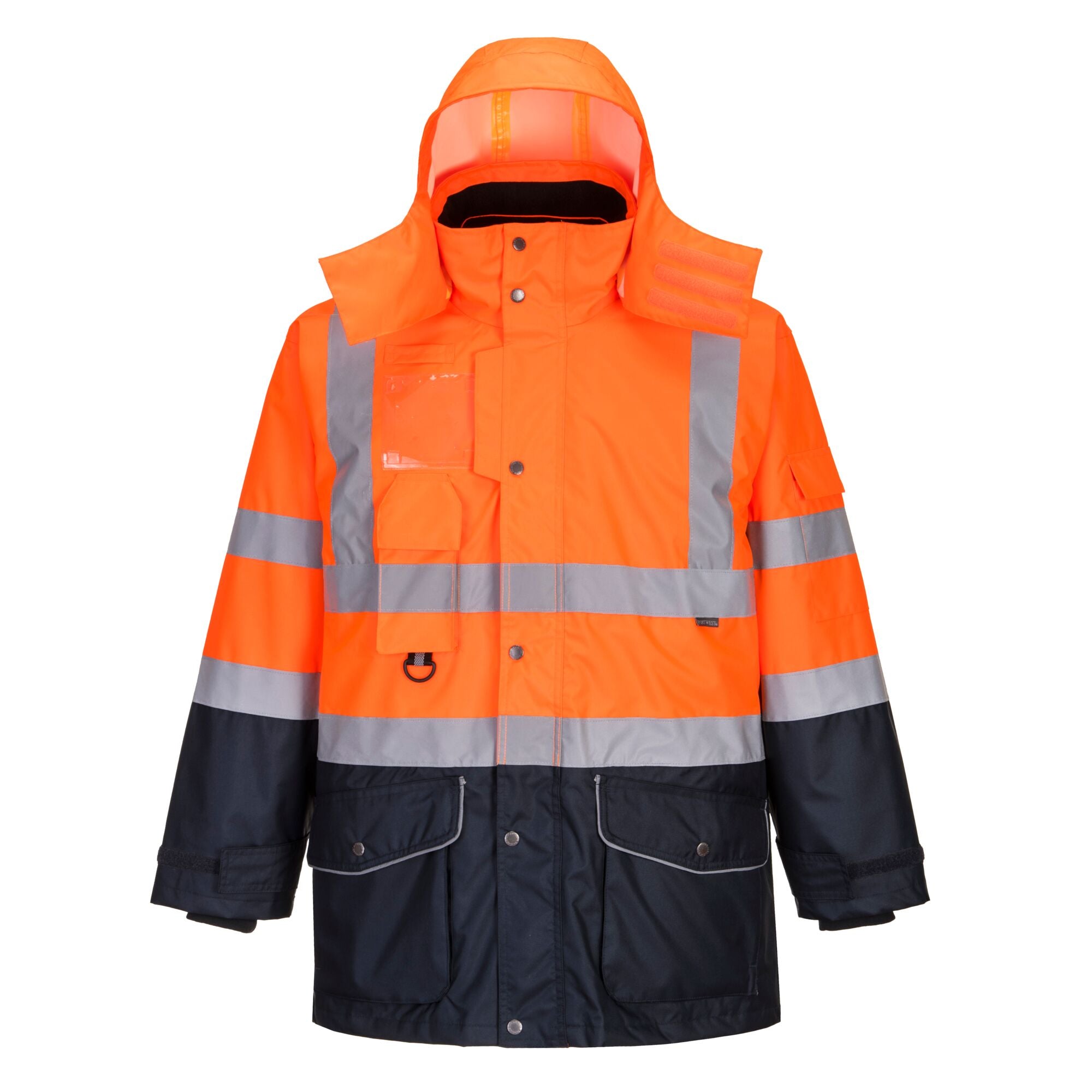 Hi-Vis 7-in-1 Contrast Verkeersjack - Oranje/Marine