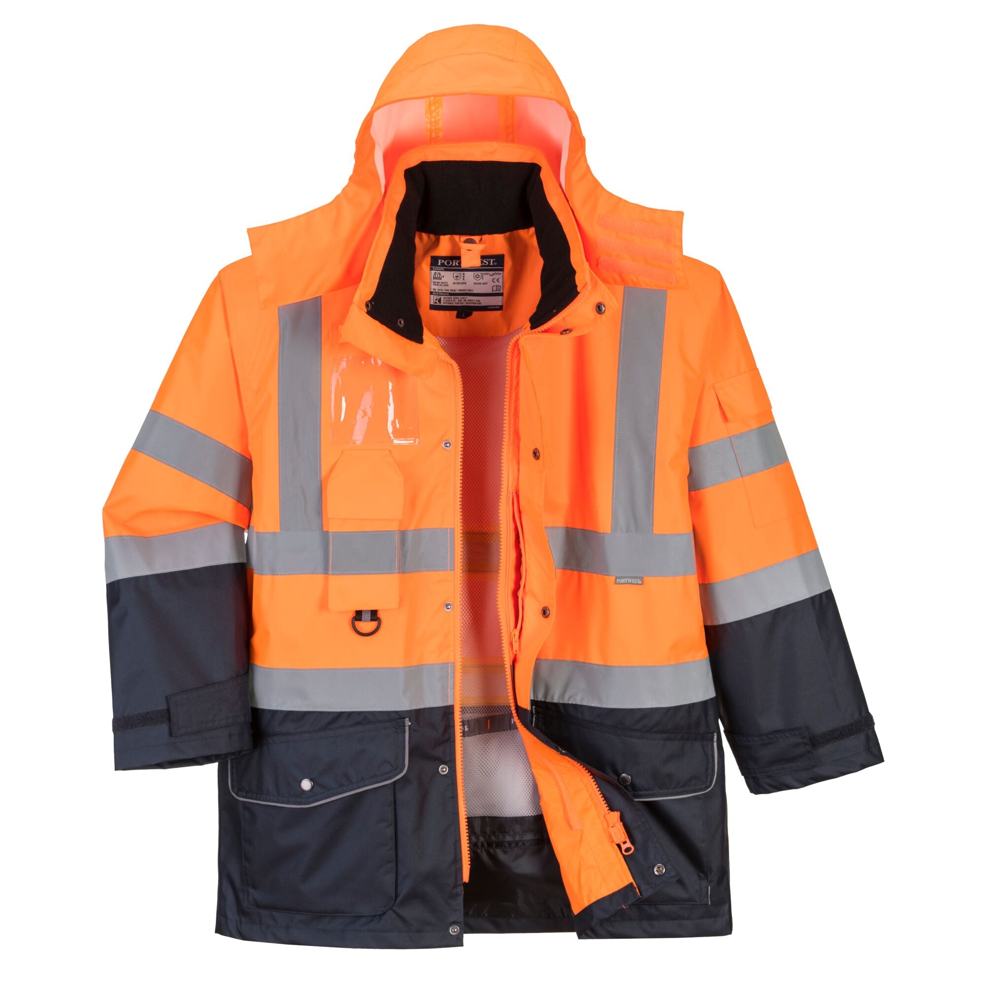 Hi-Vis 7-in-1 Contrast Verkeersjack - Oranje/Marine - opname 6
