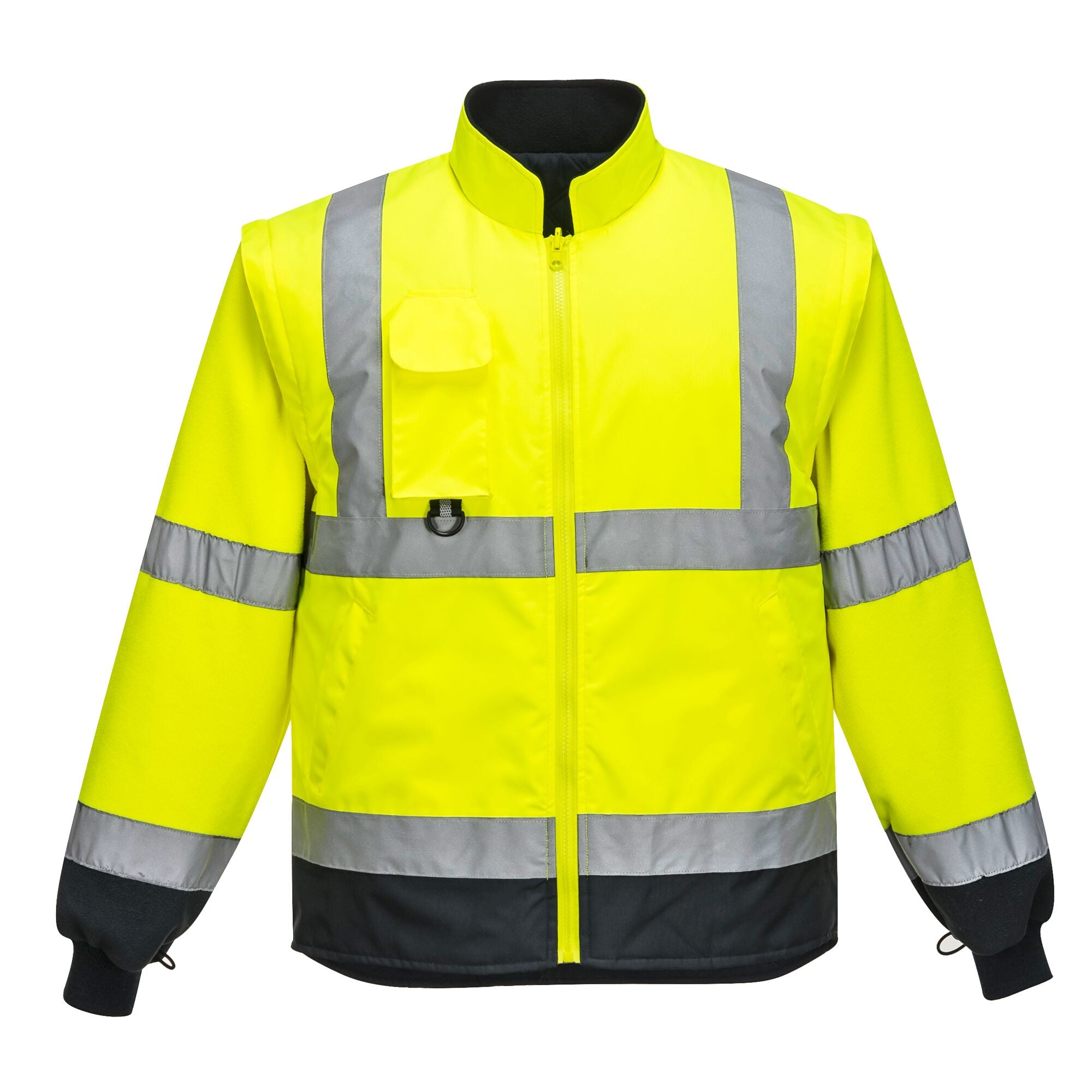 Hi-Vis 7-in-1 Contrast Verkeersjack - Geel/Marine - opname 2