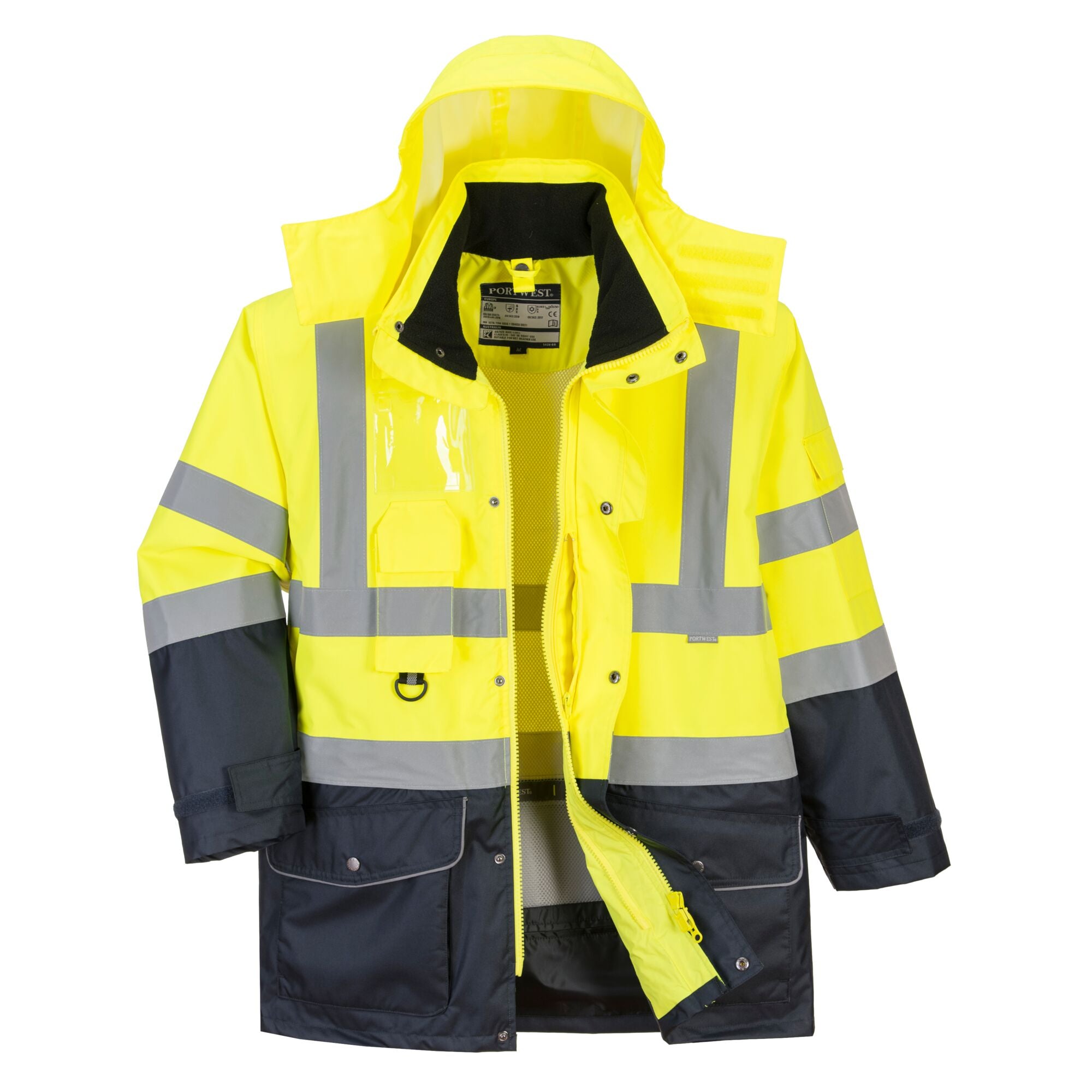 Hi-Vis 7-in-1 Contrast Verkeersjack - Geel/Marine - opname 5