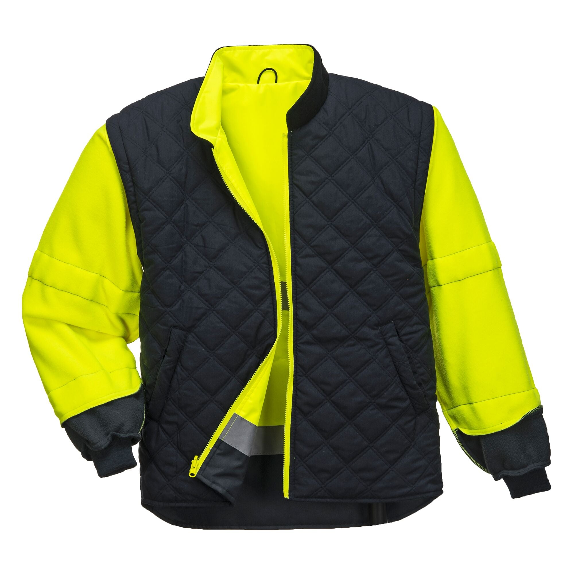 Hi-Vis 7-in-1 Contrast Verkeersjack - Geel/Marine - opname 6