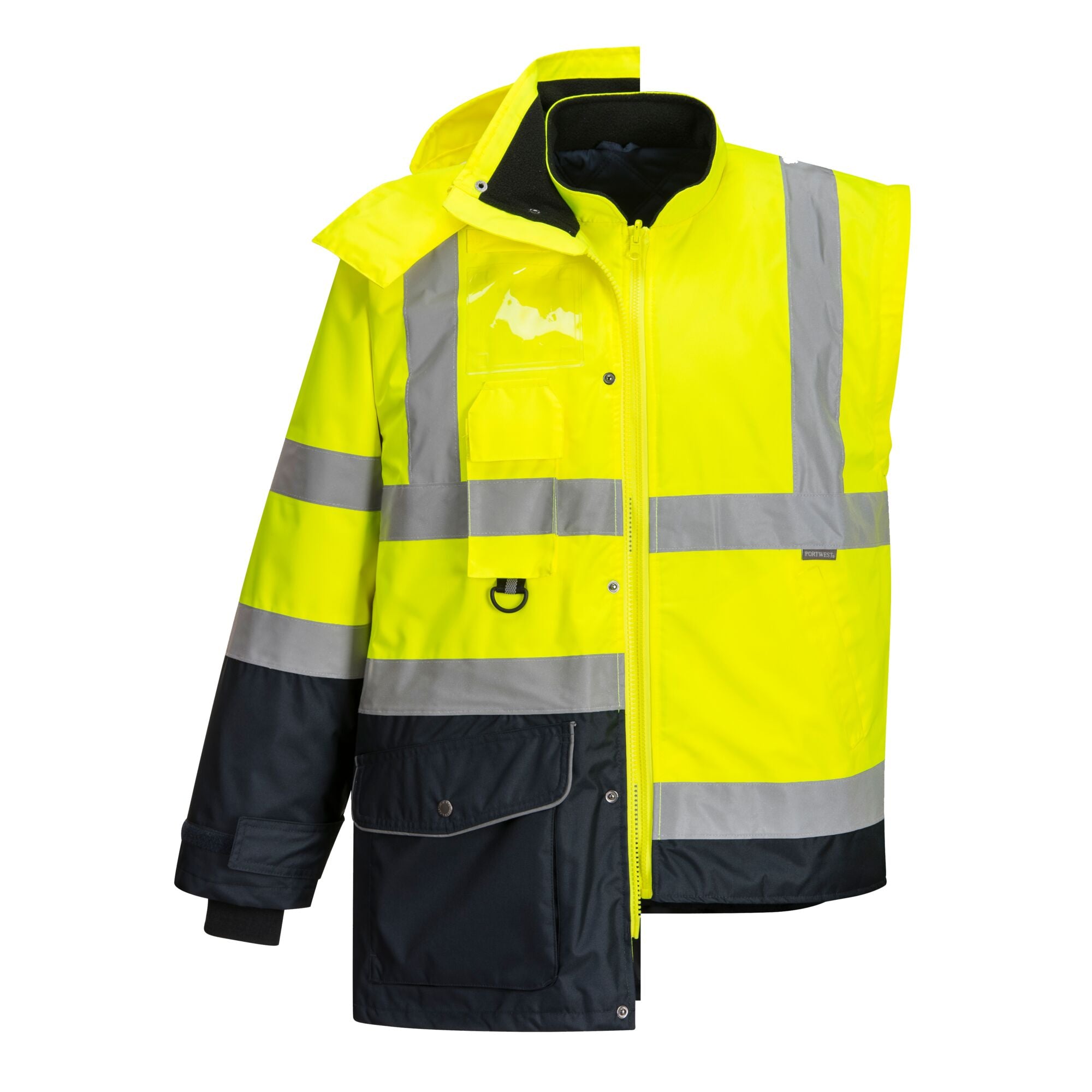Hi-Vis 7-in-1 Contrast Verkeersjack - Geel/Marine - opname 7