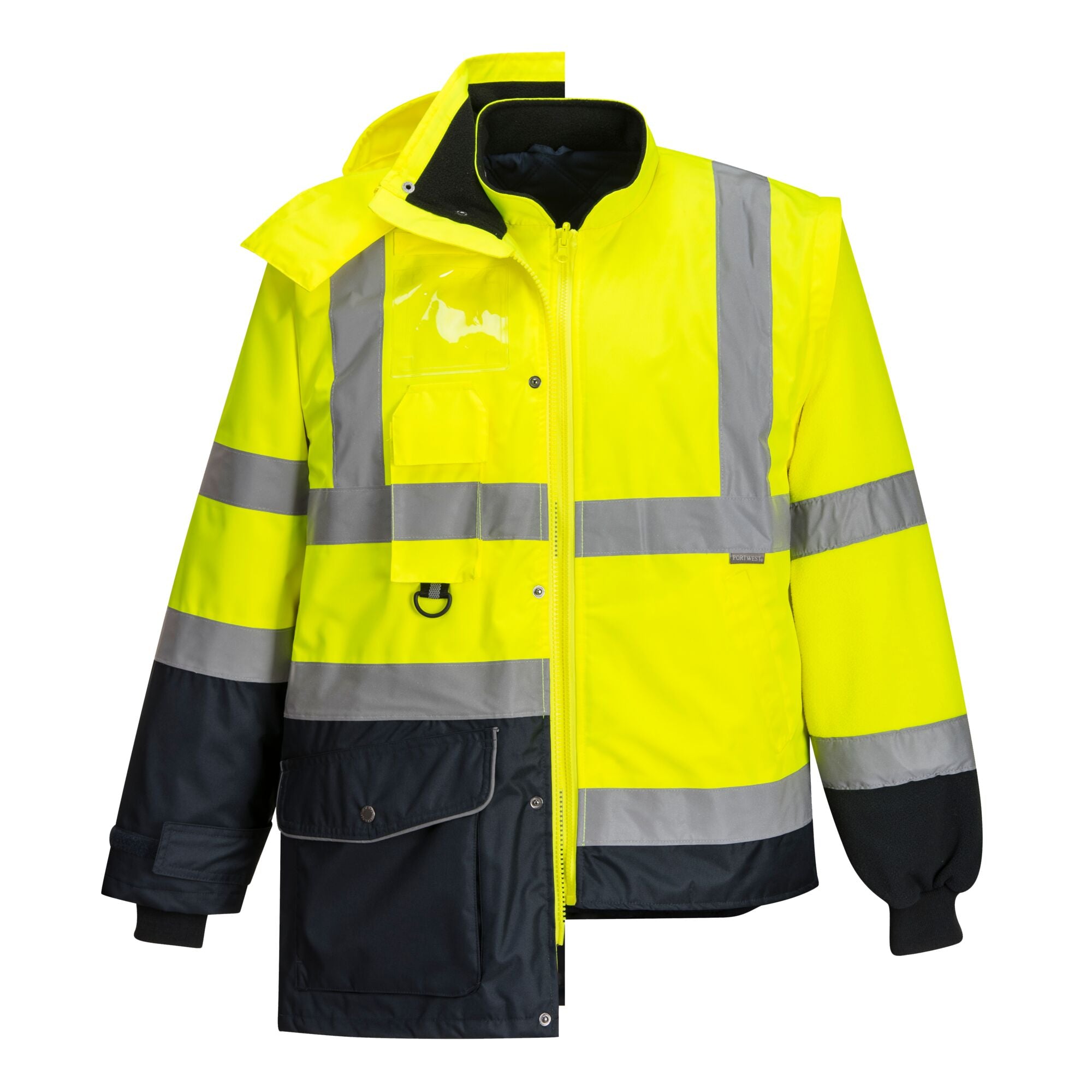 Hi-Vis 7-in-1 Contrast Verkeersjack - Geel/Marine - opname 8