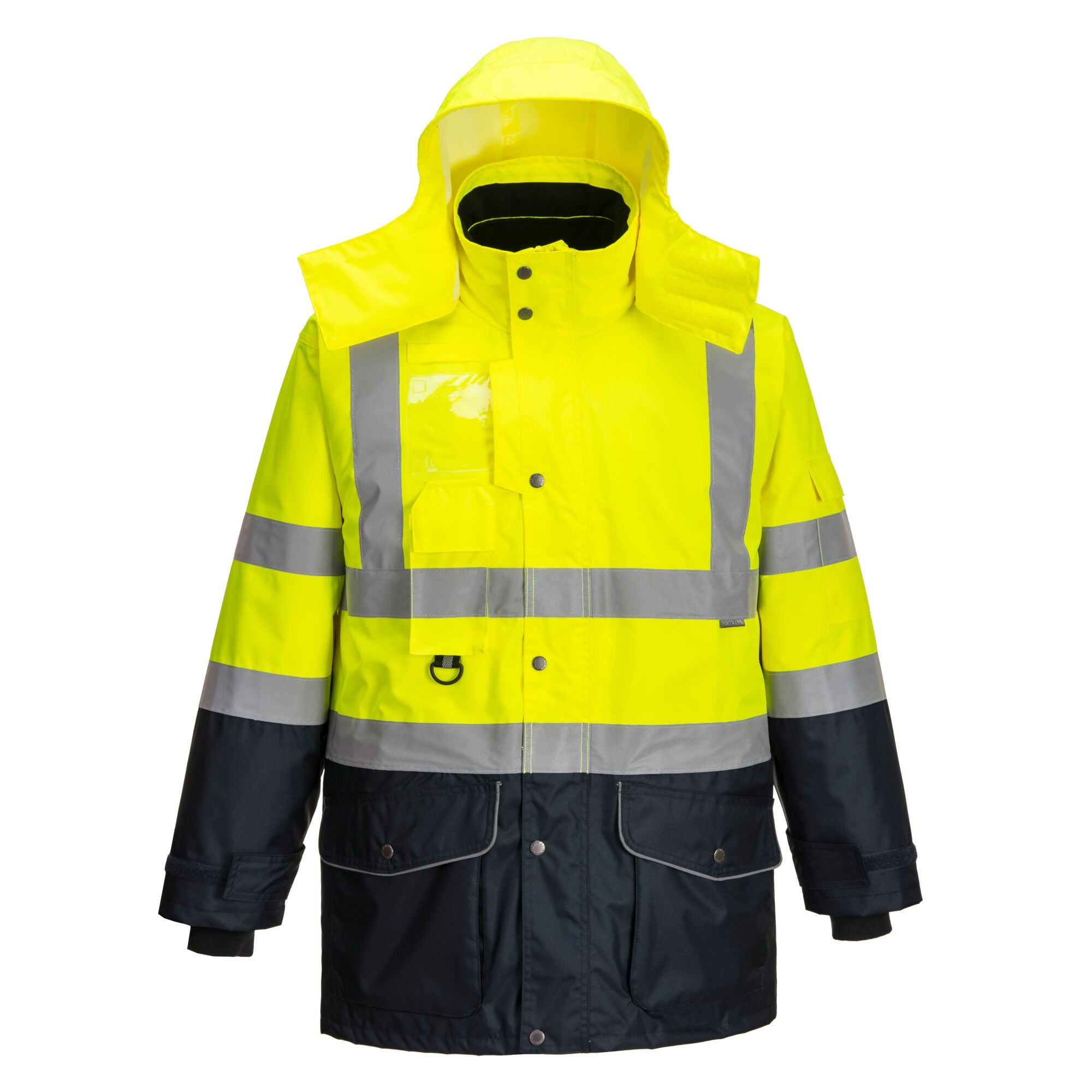 Hi-Vis 7-in-1 Contrast Verkeersjack - Geel/Marine