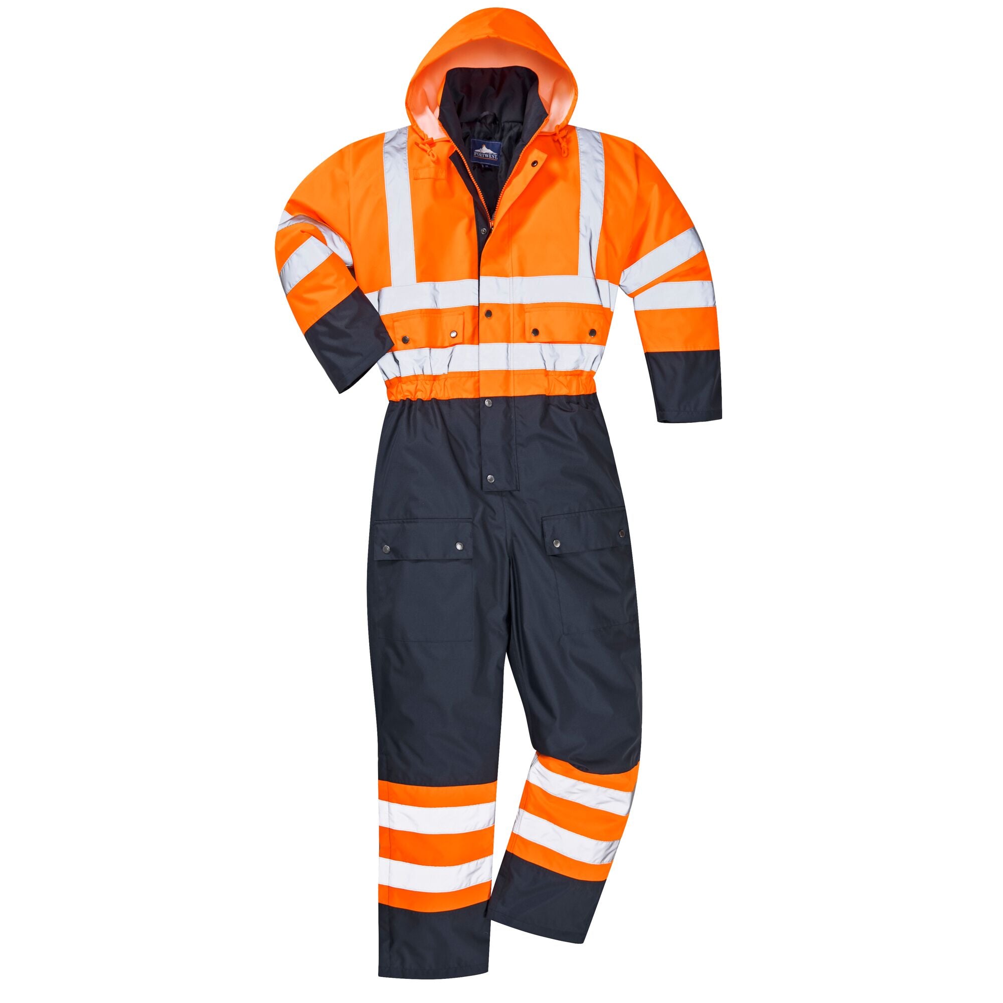 Hi-Vis Tweekleuren Overall - Gevoerd - Oranje/Marine - opname 2