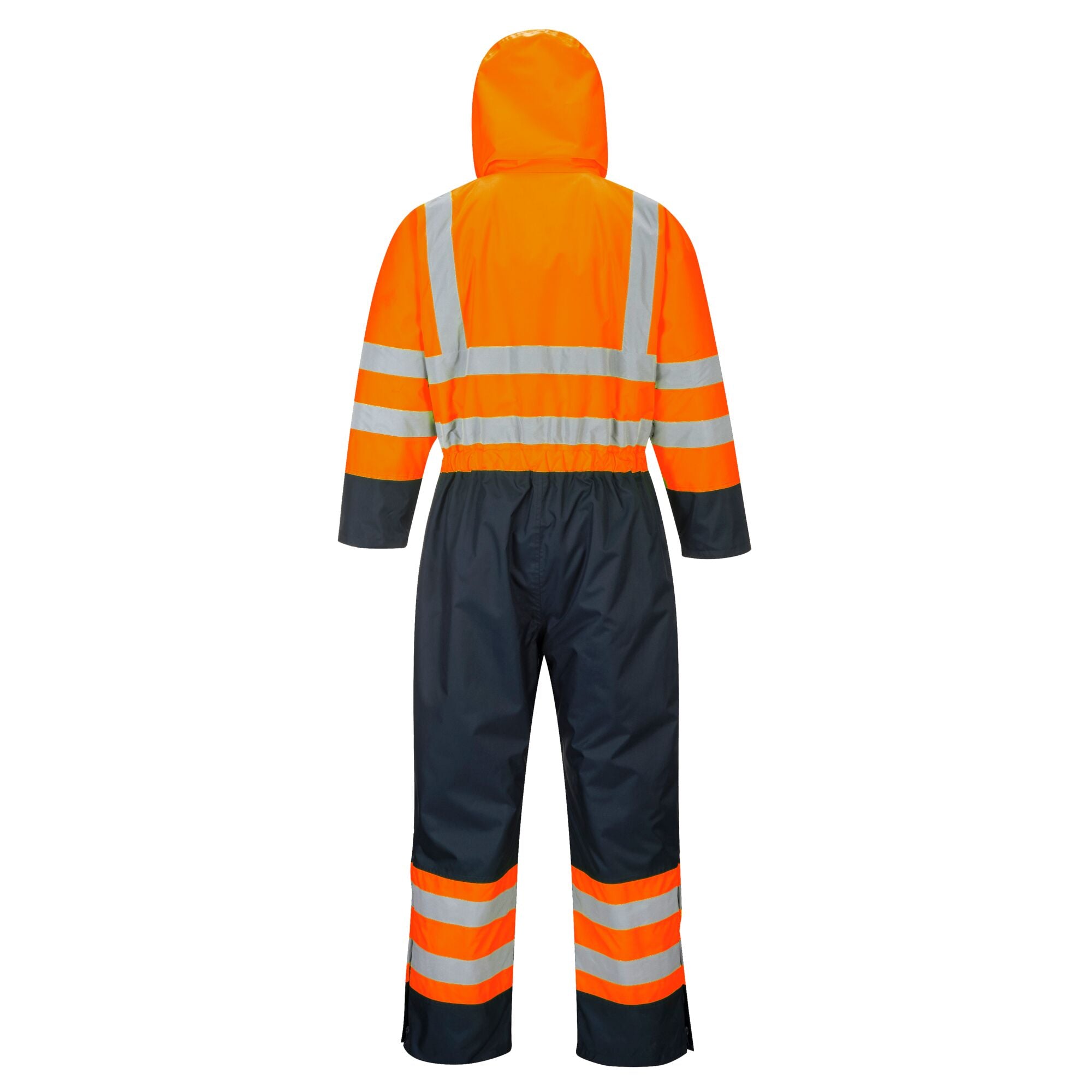 Hi-Vis Tweekleuren Overall - Gevoerd - Oranje/Marine - achterkant