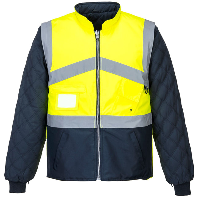 Hi-Vis ademend 2-in-1 contrast omkeerbaar jack - Geel/Marine