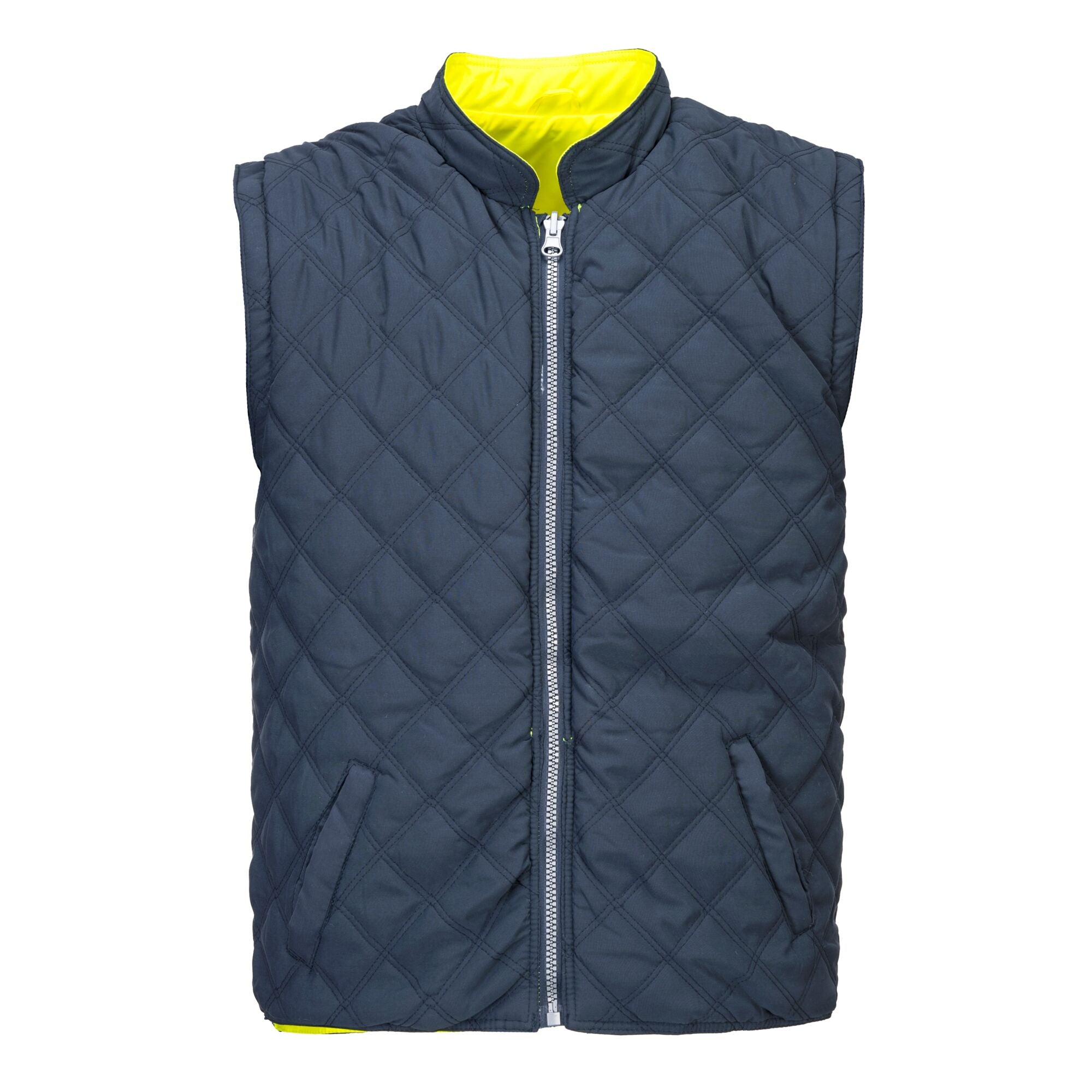 Hi-Vis ademend 2-in-1 contrast omkeerbaar jack - Geel/Marine - opname 4