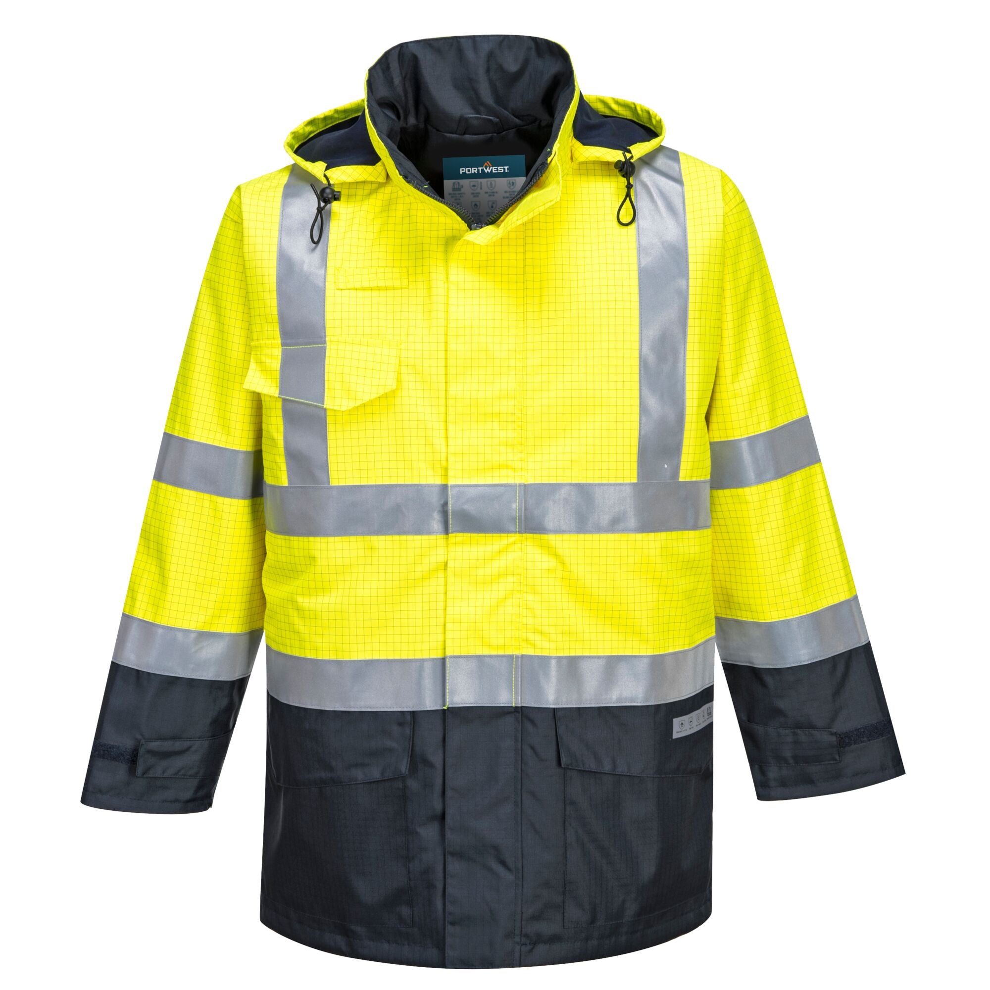 Bizflame Regen Hi-Vis Multi-Beschermend Jack - Geel/Marine - opname 4