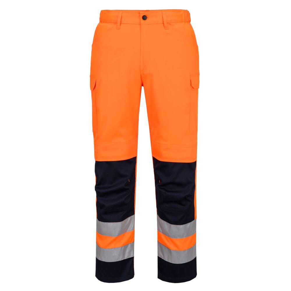 Hi-Vis Mesh Panel Trousers - Orange/Navy