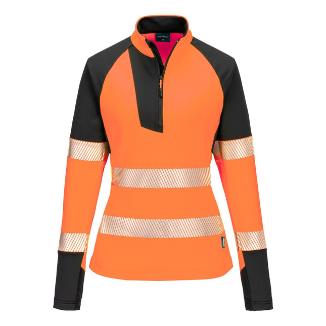 PW3 Hi-Vis Sweatshirt met 1/4 rits voor Dames - Oranje/Zwart