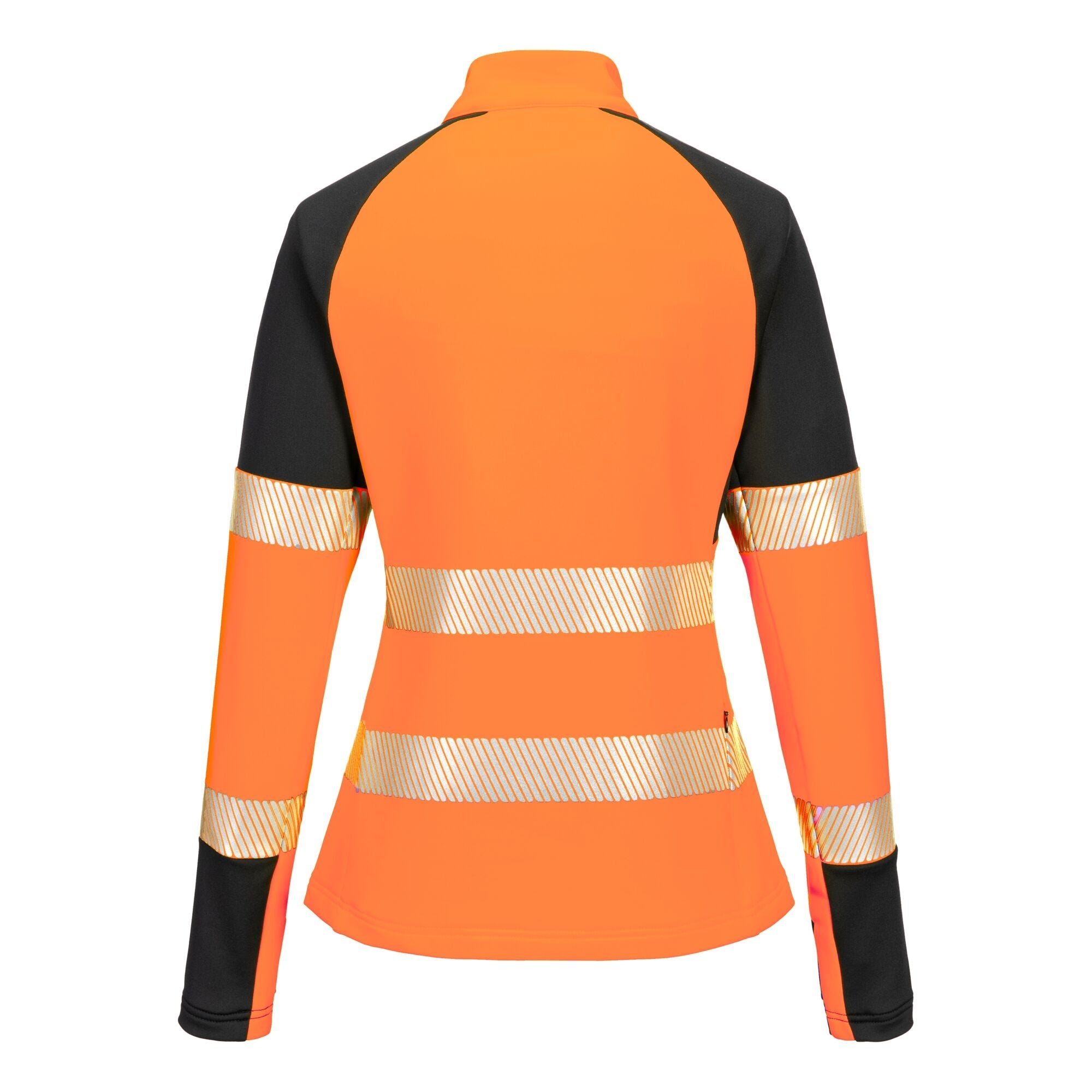 PW3 Hi-Vis Sweatshirt met 1/4 rits voor Dames - Oranje/Zwart - achterkant