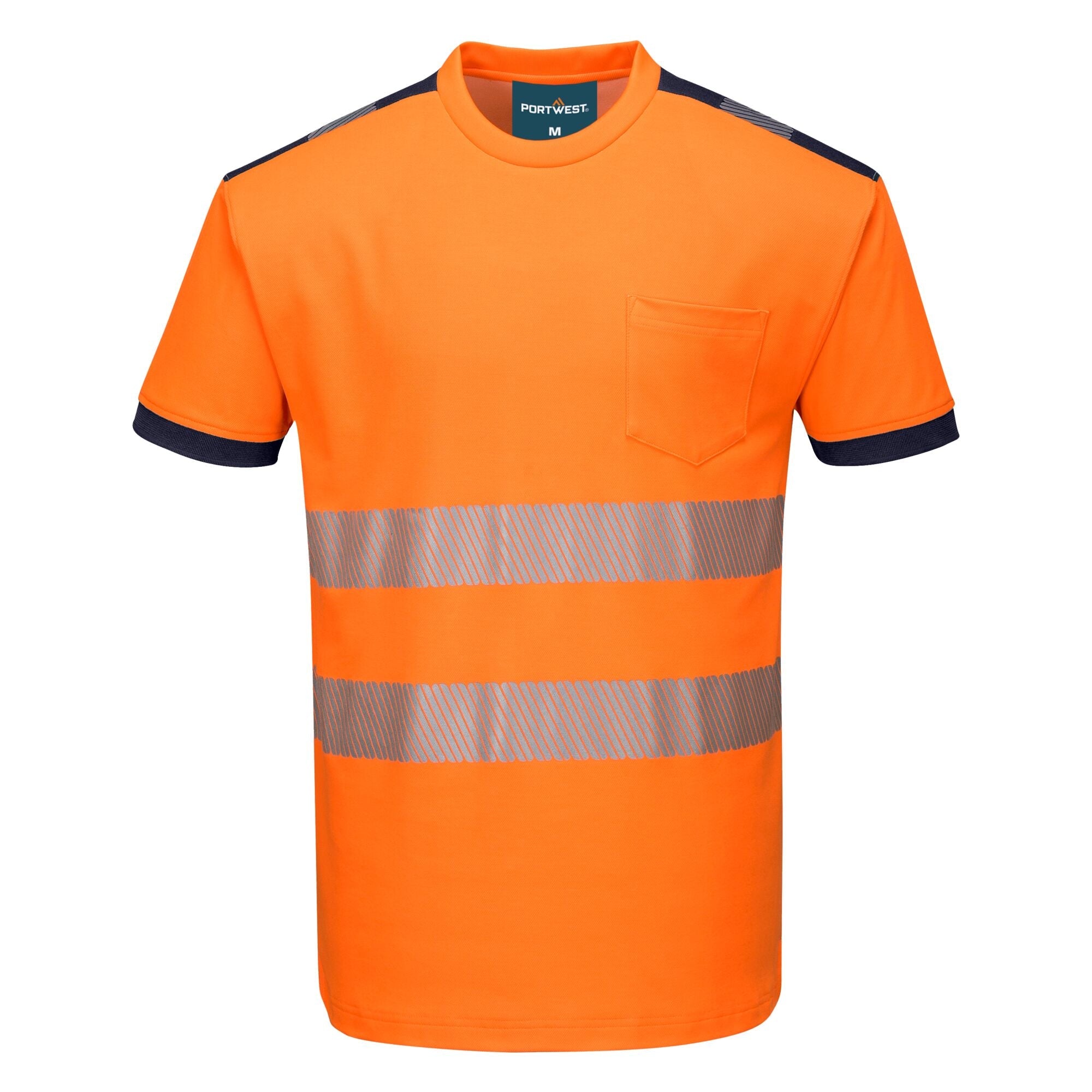 PW3 Hi-Vis Vision T-Shirt Korte Mouw - Oranje/Marine