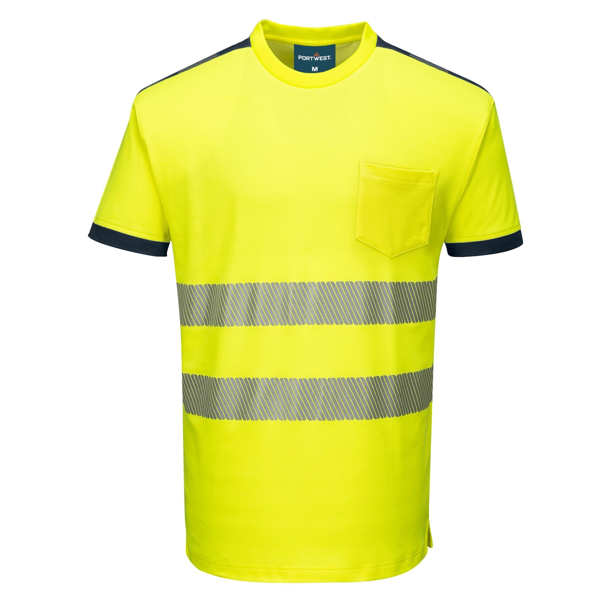 PW3 Hi-Vis Vision T-Shirt Korte Mouw - Geel/Marine