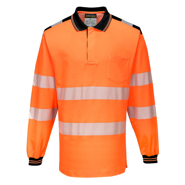 PW3 Hi-Vis Cotton Comfort Polo Shirt L/S - Orange/Black