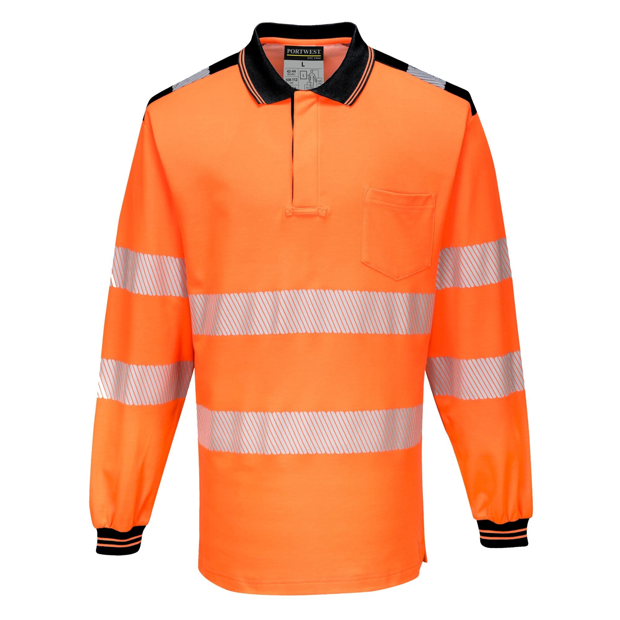 PW3 Hi-Vis Poloshirt Langemouw - Oranje/Zwart