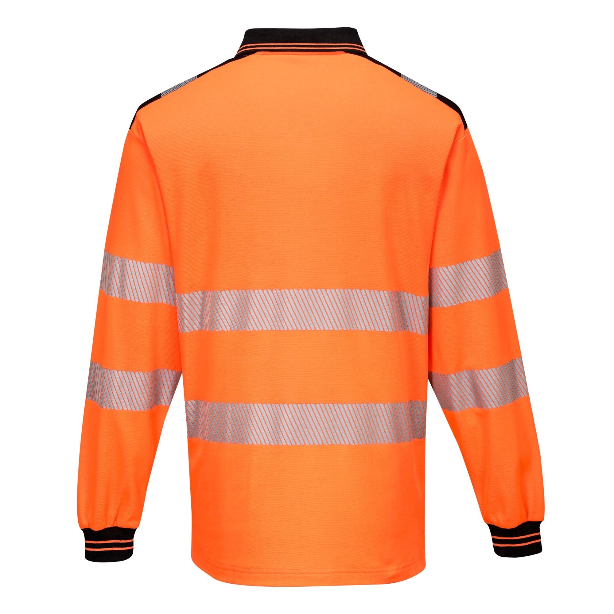 PW3 Hi-Vis Poloshirt Langemouw - Oranje/Zwart - achterkant