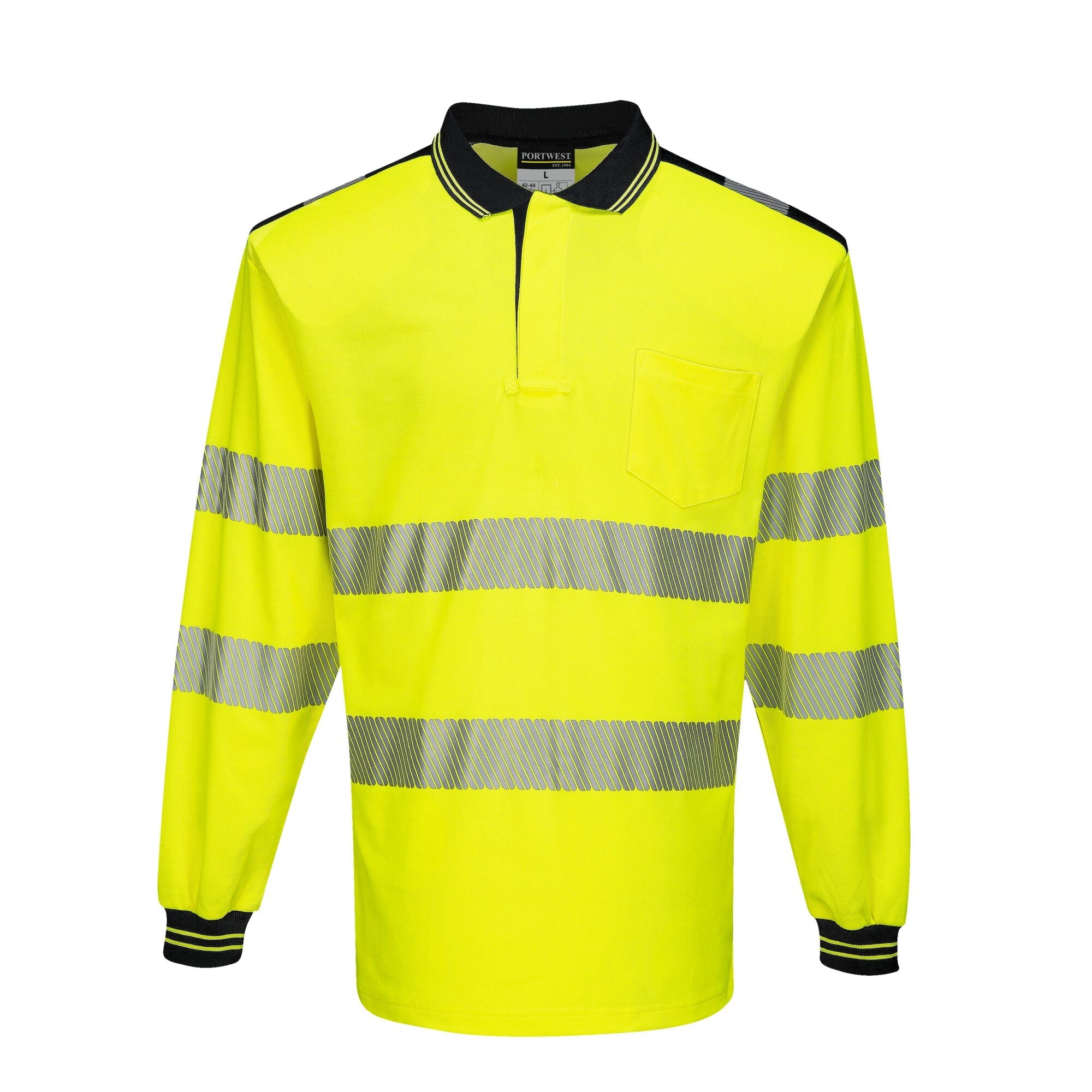 PW3 Hi-Vis Poloshirt Langemouw - Geel/Zwart