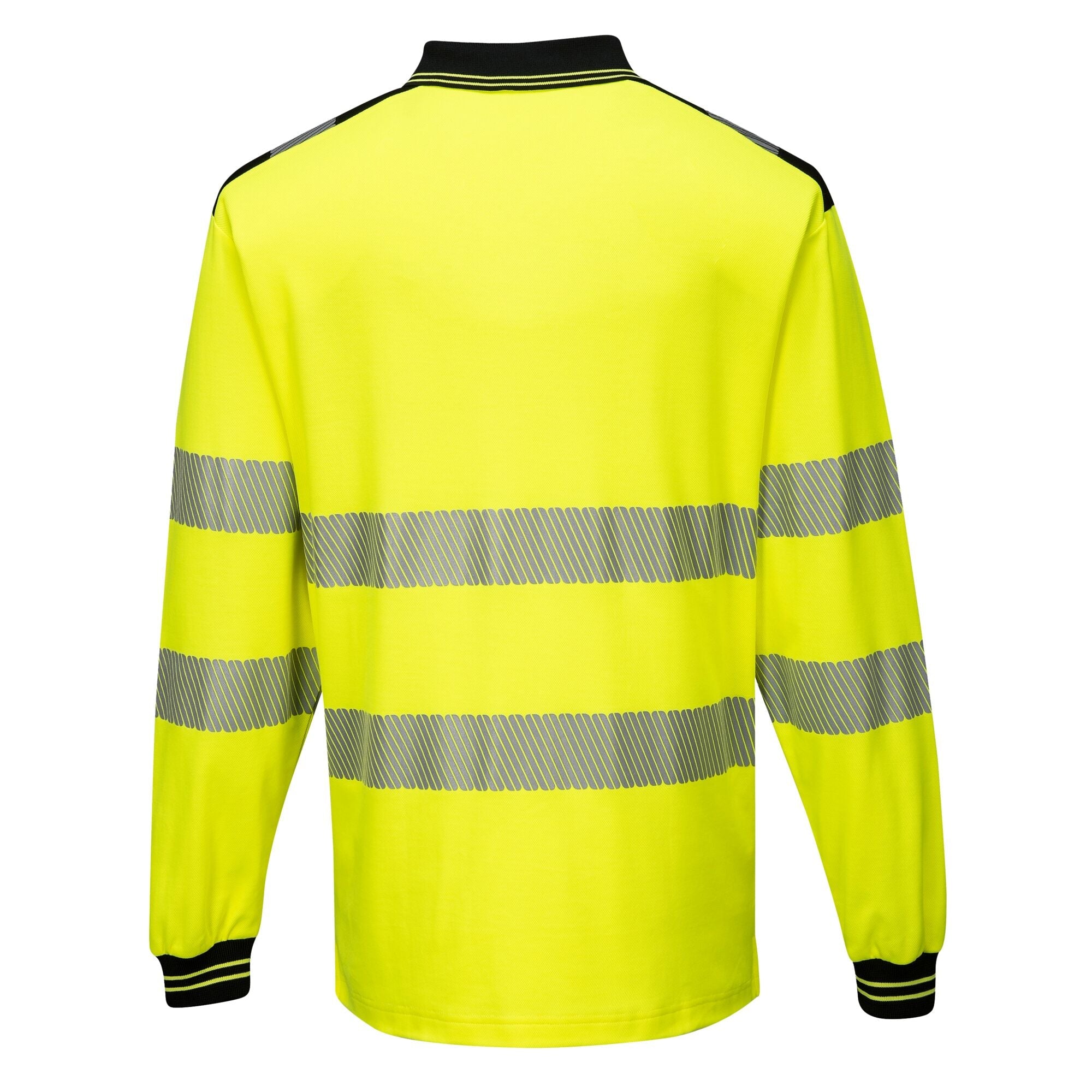 PW3 Hi-Vis Poloshirt Langemouw - Geel/Zwart - achterkant
