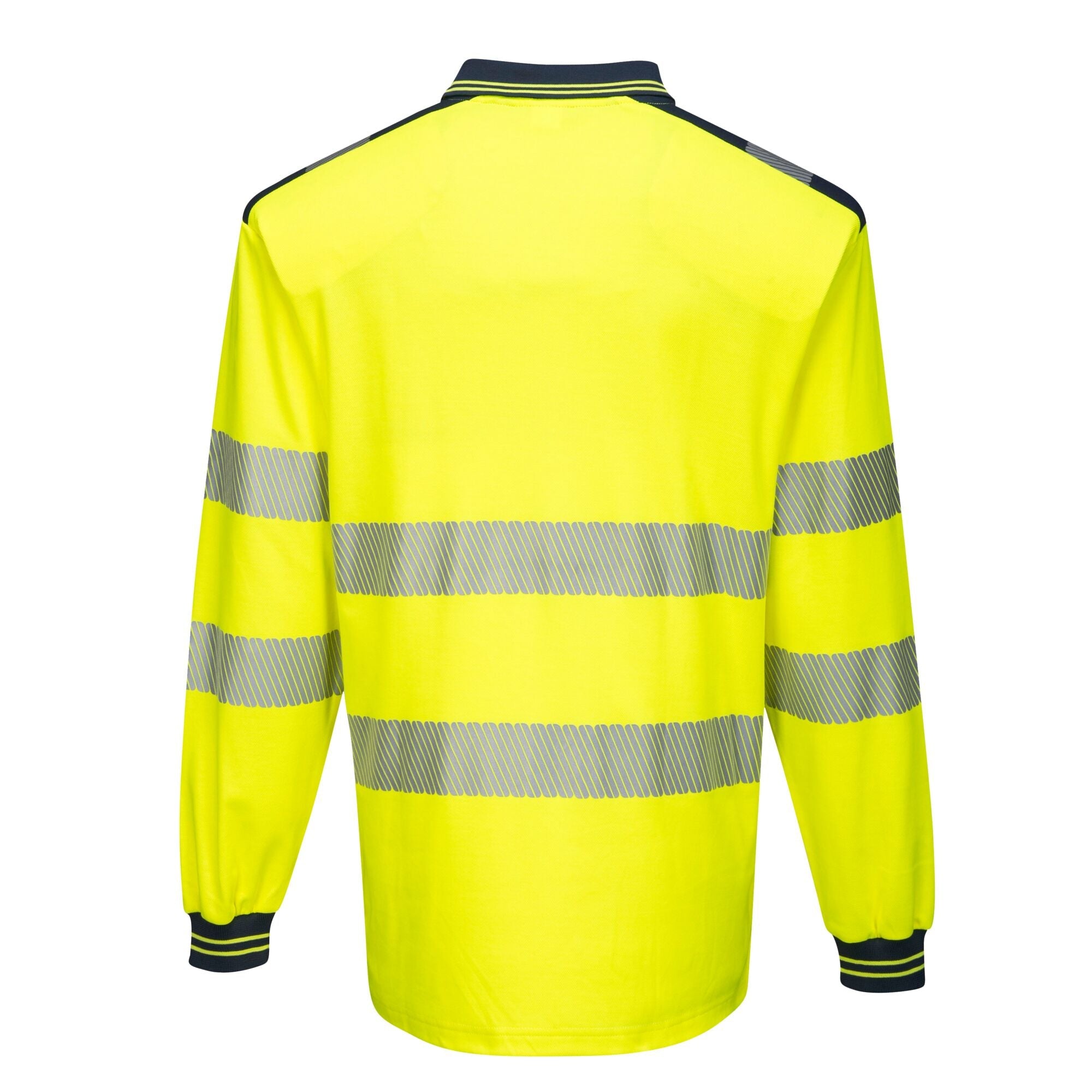 PW3 Hi-Vis Poloshirt Langemouw - Geel/Marine - achterkant
