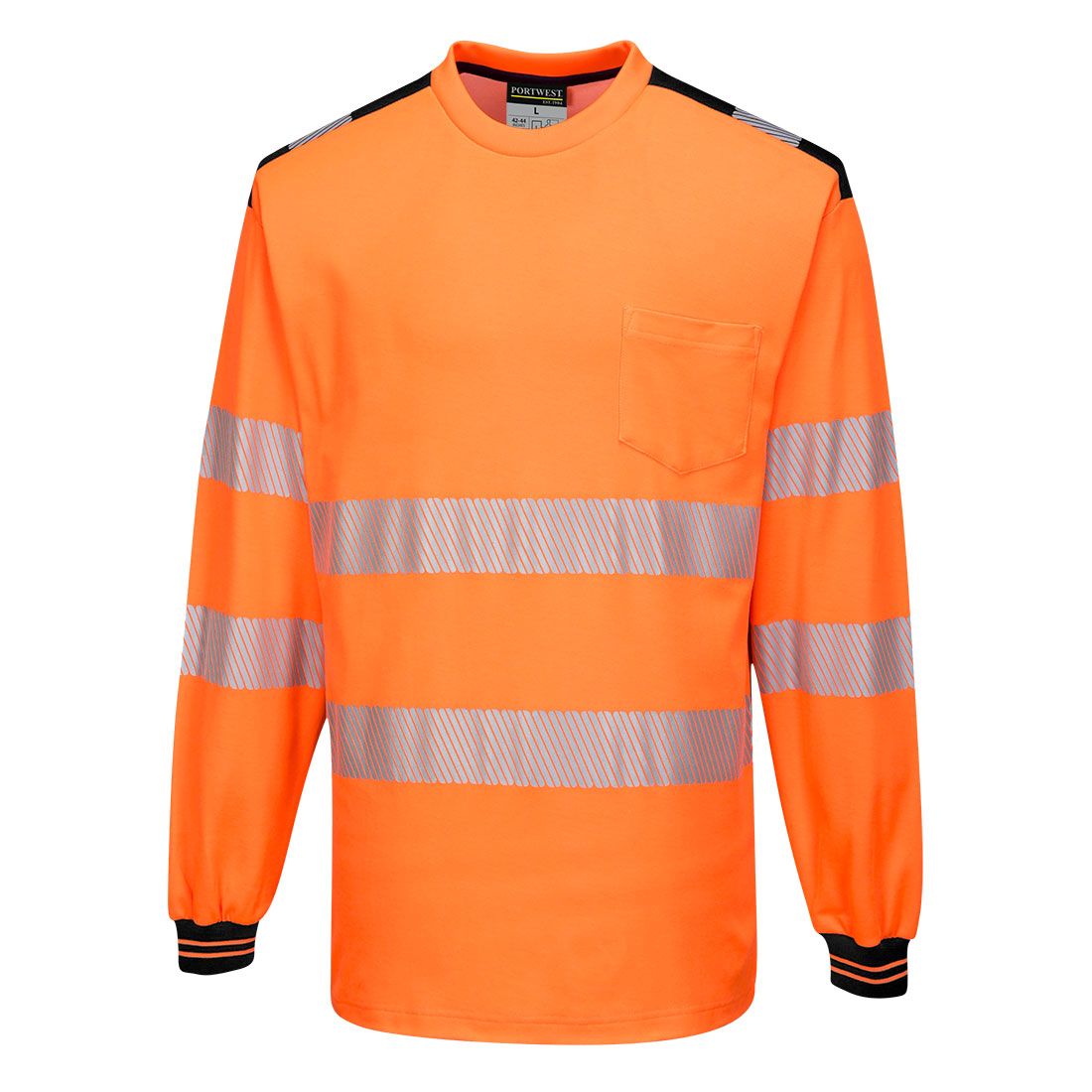 PW3 Hi-Vis Cotton Comfort T-Shirt L/S - Orange/Black