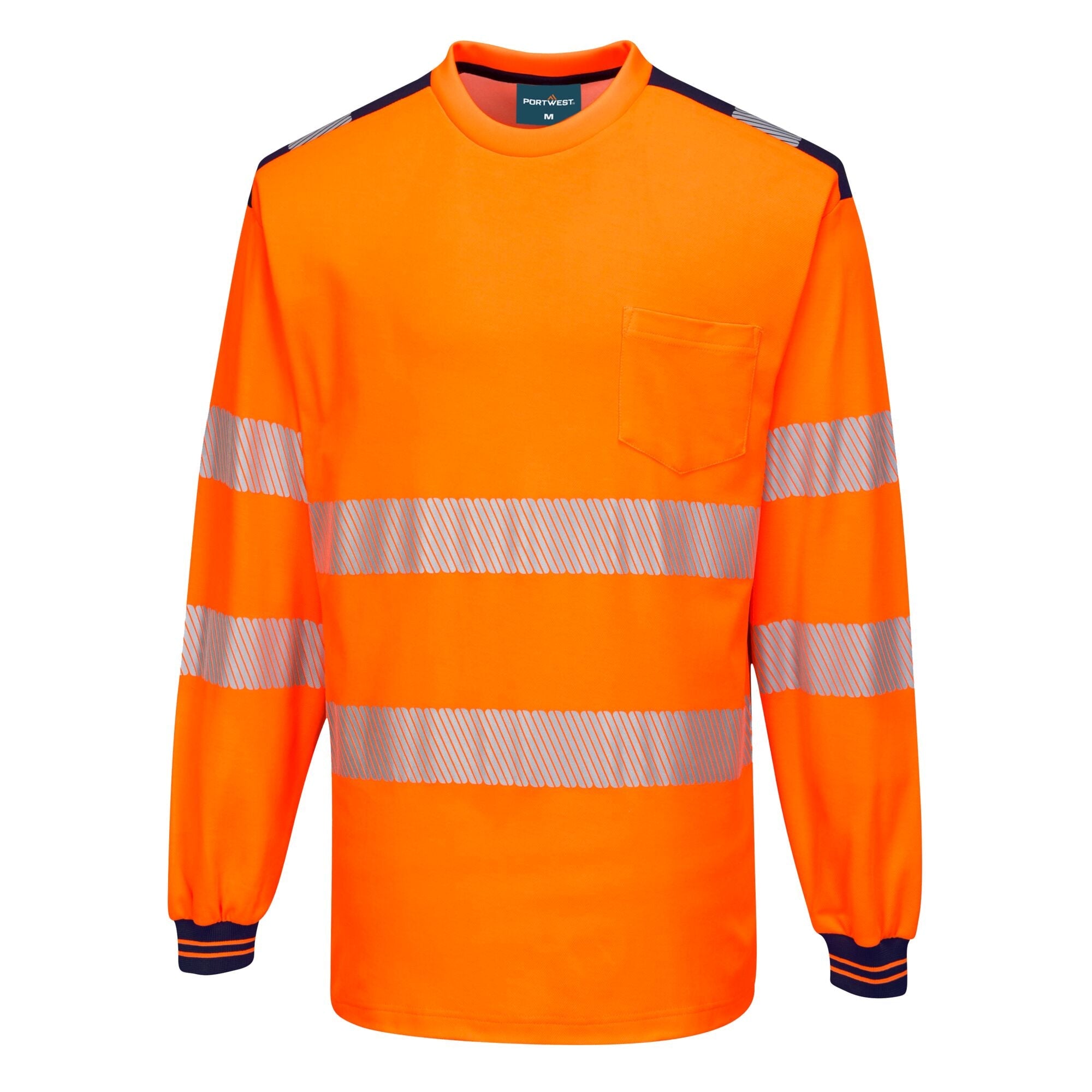 PW3 Hi-Vis T-shirt met lange mouw - Oranje/Marine