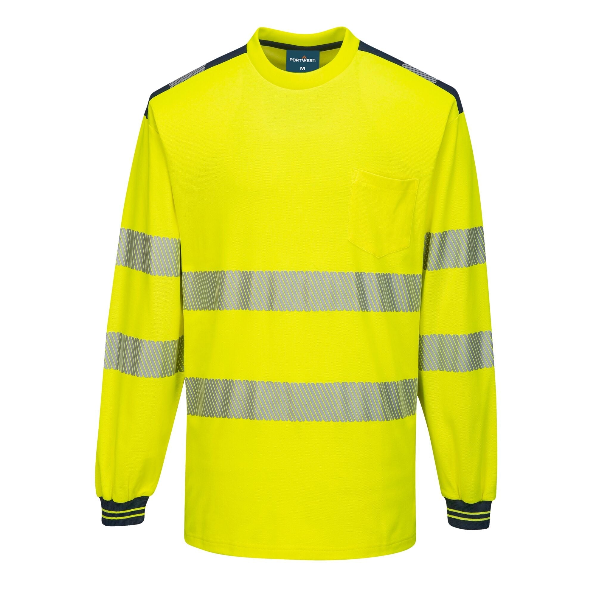 PW3 Hi-Vis T-shirt met lange mouw - Geel/Marine