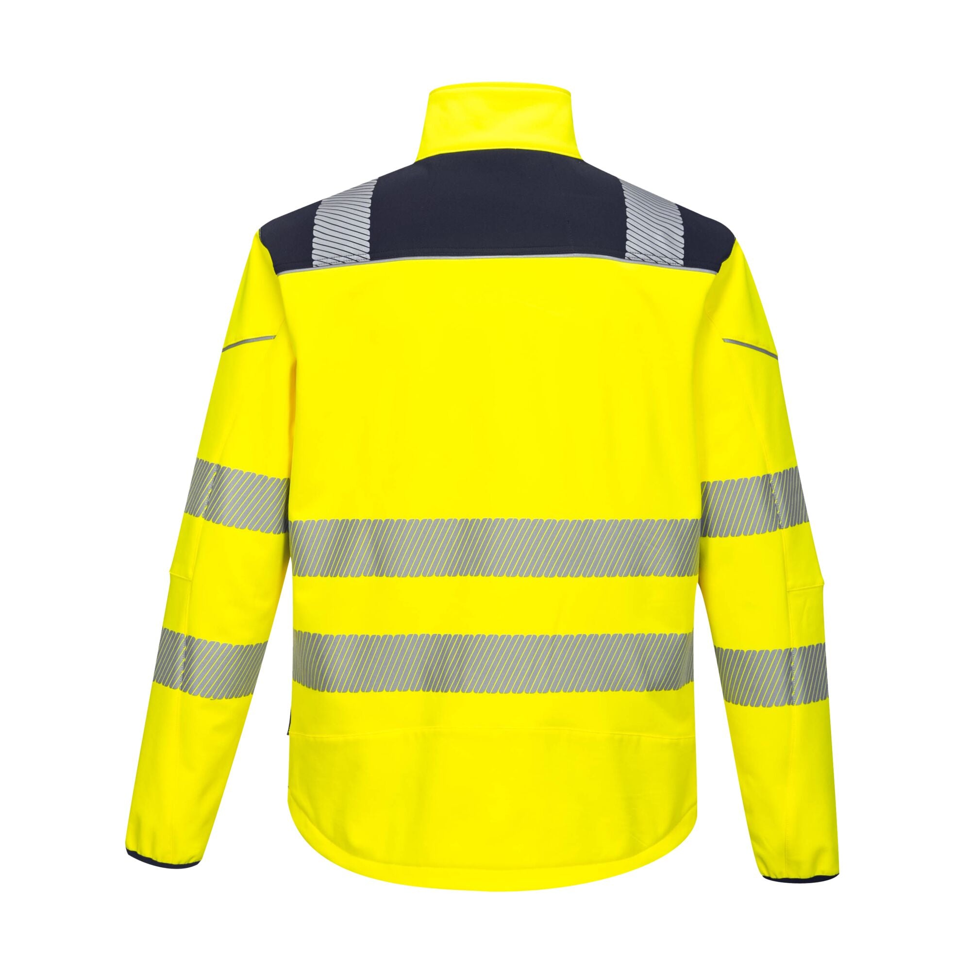 PW3 Hi-Vis Softshell Jas - Geel/Marine - achterkant